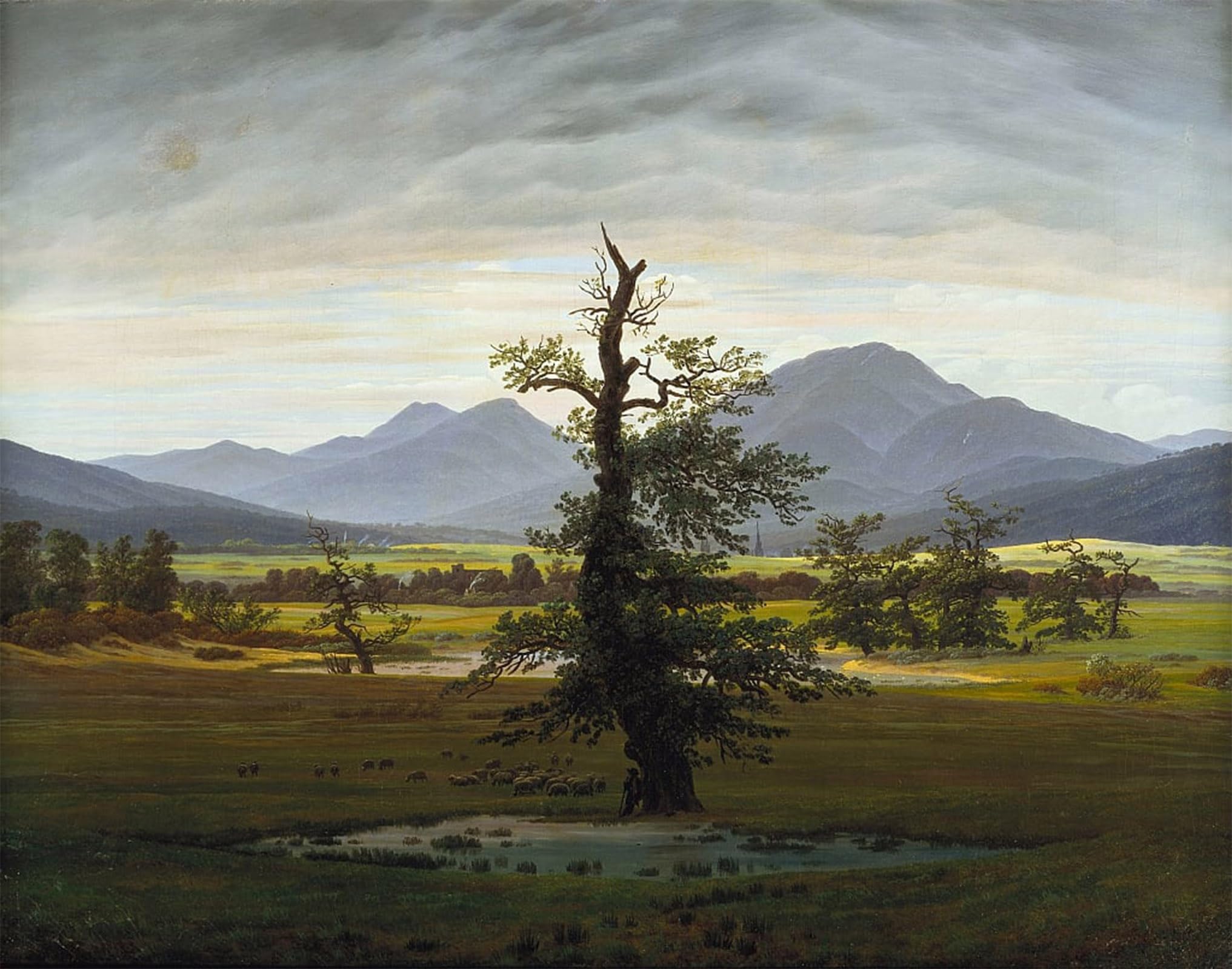 ARTXLXXBN Famous Art Print Poster Vintage Wall Art Lonely tree village landscape in the morning light by Caspar David Friedrich Canvas Art Poster for Home Decor 60x90cm