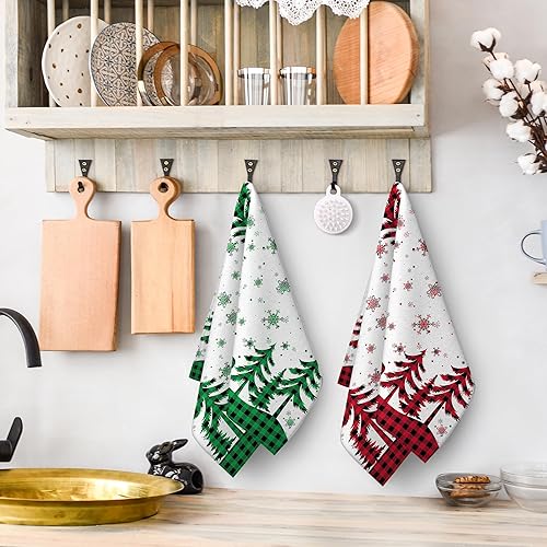 Miniatura 5 de Juego de toallas de cocina de Navidad con diseño de búfalo, color verde y rojo, absorbentes con lazo para colgar, toallas de mano de Navidad, paños