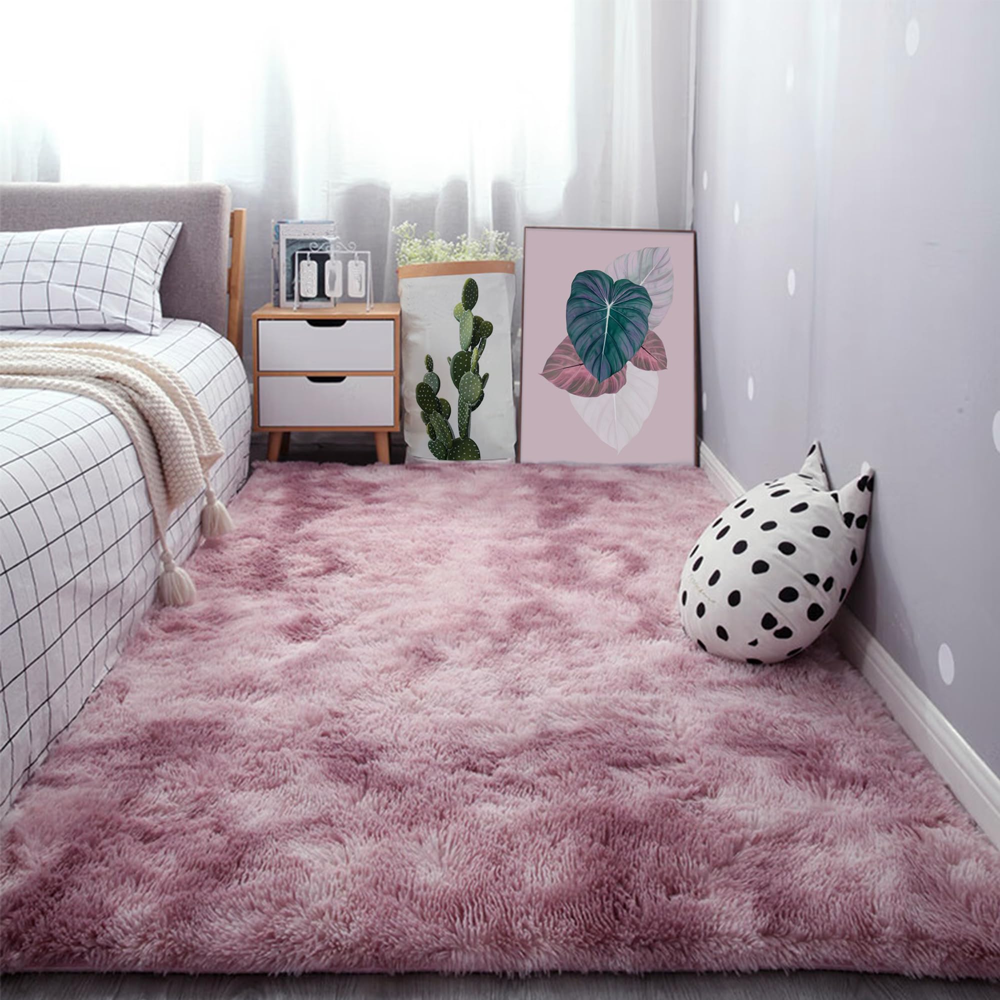 Tapis de salon moelleux rose pourpre tapis chambre épais 150 x 220 cm