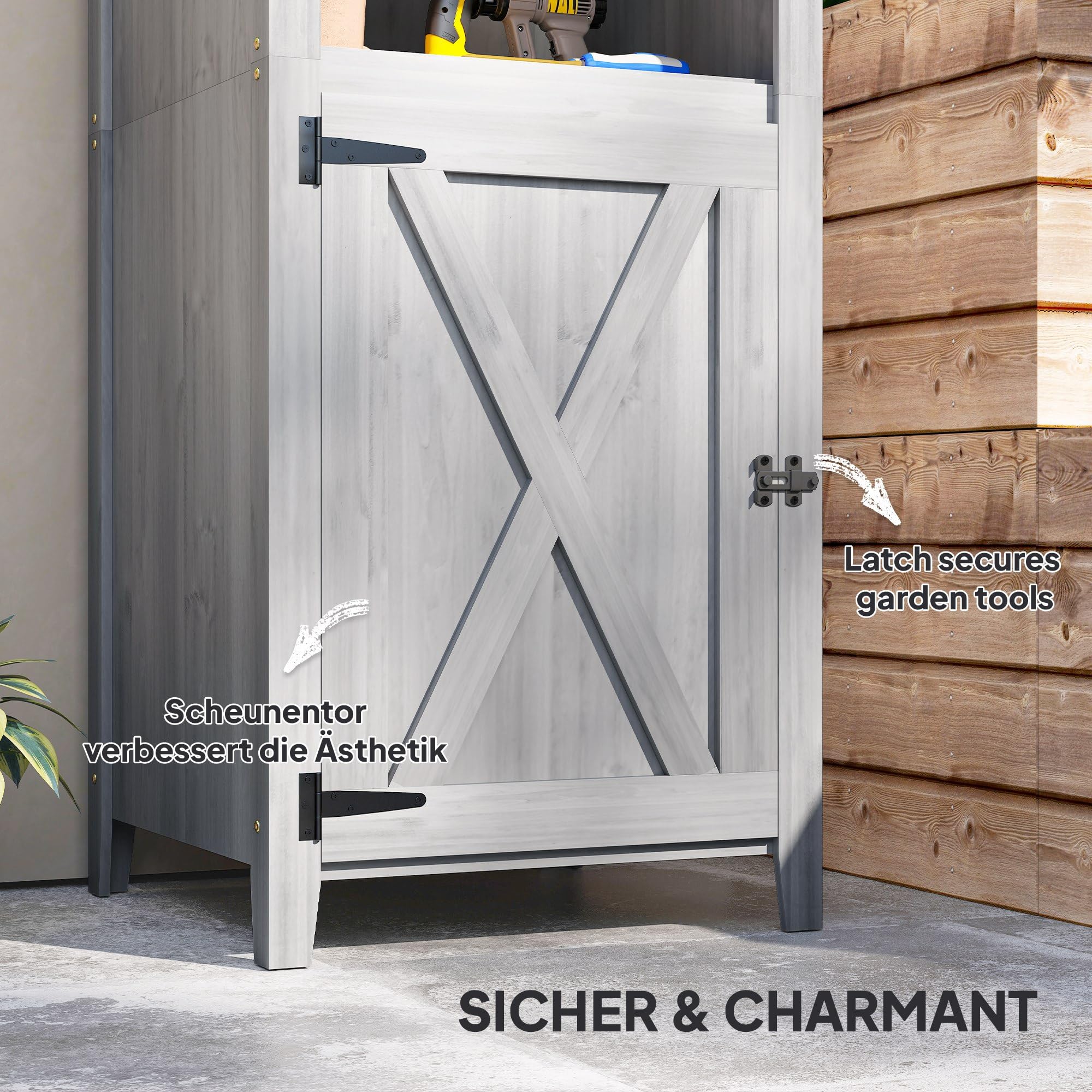 Outsunny Armoire de Jardin Bois 60x60x160cm Gris Clair verrouillable
