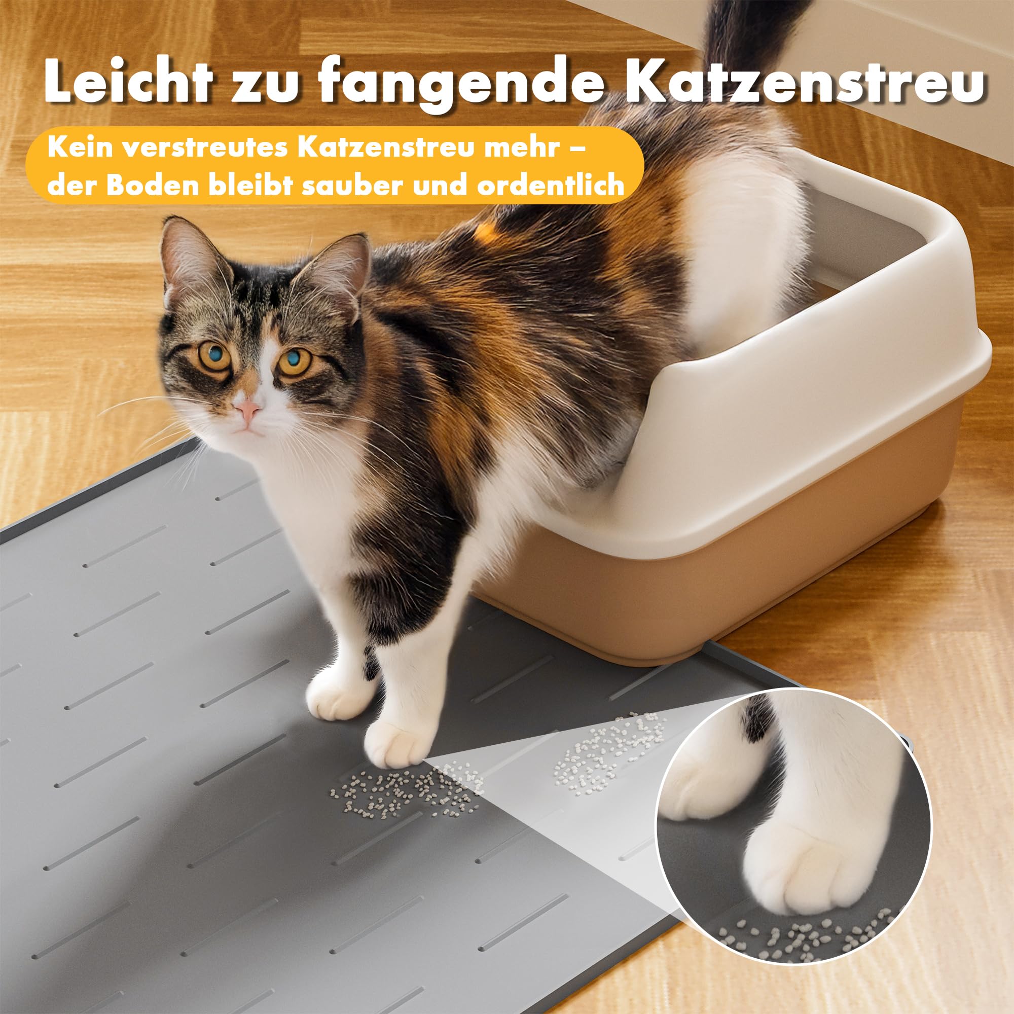 Pieviev Katzenklo Matte Groß XXL, 102x71cm Unterlage Katzentoilette Silikon | Rutschfest, Wasserabweisend, Katzenstreu Auffangmatte mit Erhöhtem Rand, Leicht zu Reinigen, Extra Gross, Hellgrau