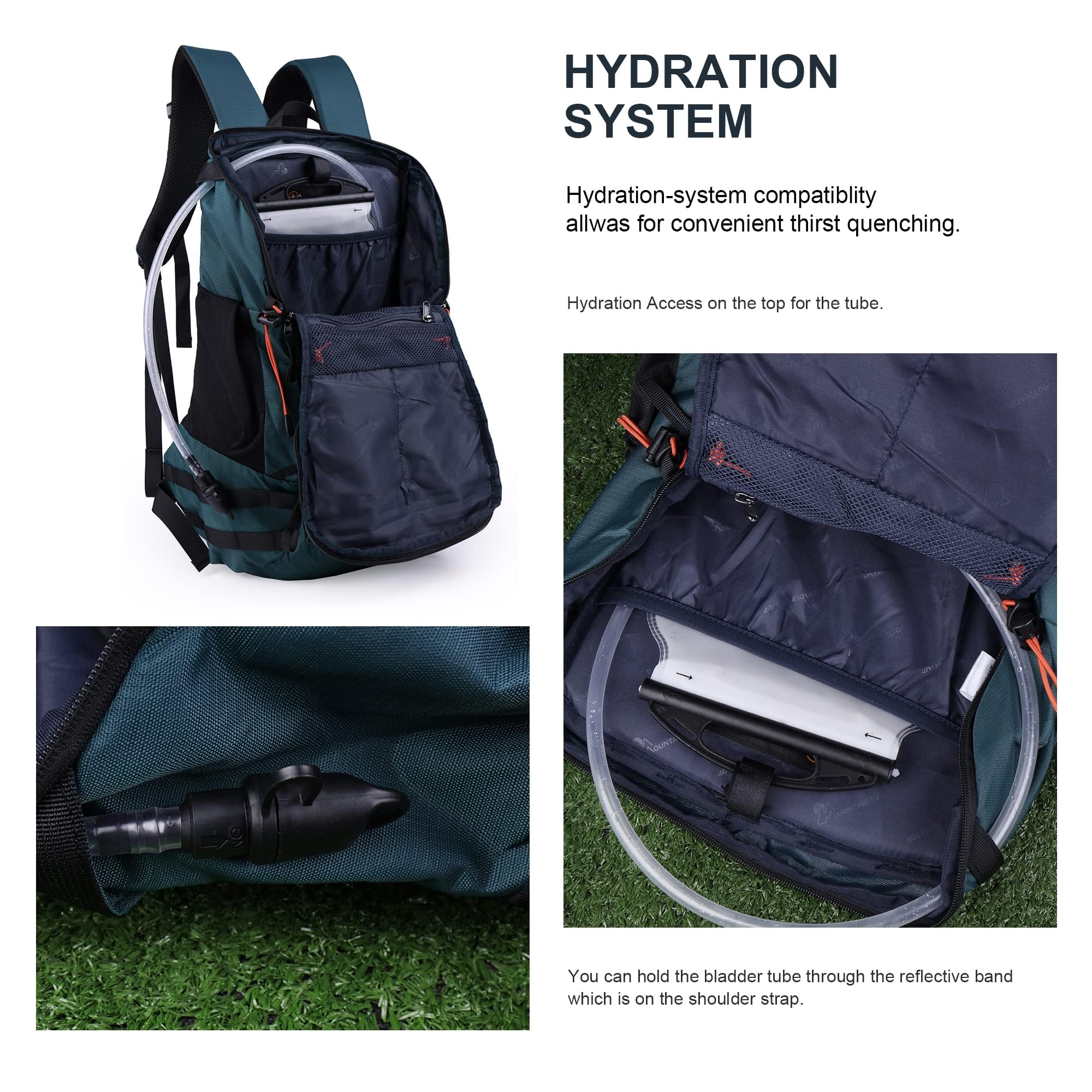 MOUNTAINTOP Mochila Trekking 35L Hombre Mujer Impermeable Viaje | Ideal para montaña senderismo y viajes, funda de lluvia incluida, cremalleras YKK, espalda ventilada cinturón acolchado