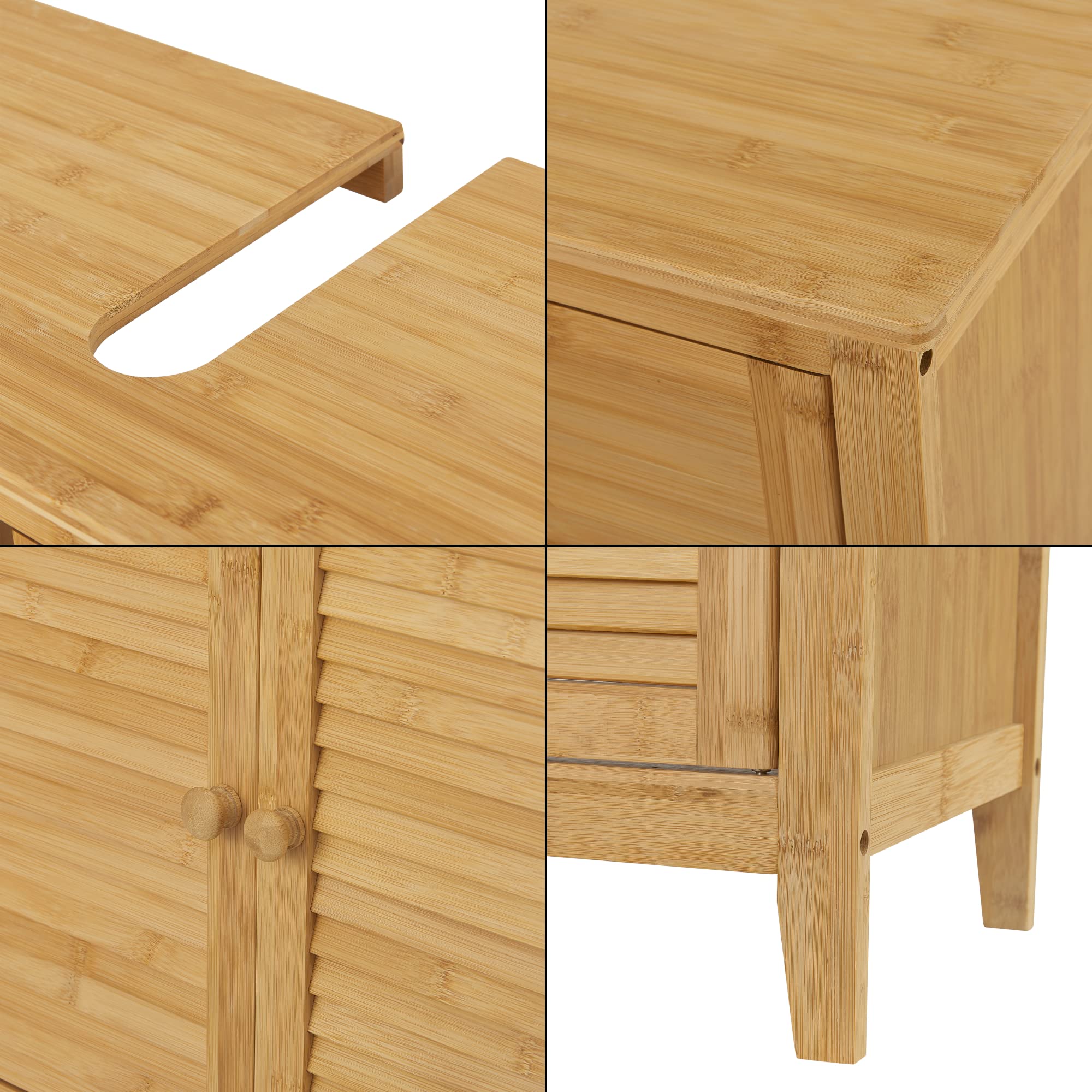 [en.casa] Waschbeckenunterschrank Värmdö Badezimmerschrank mit 2 Türen 60 x 67 x 30 cm Badschrank Waschtischunterschrank Bambus Natur