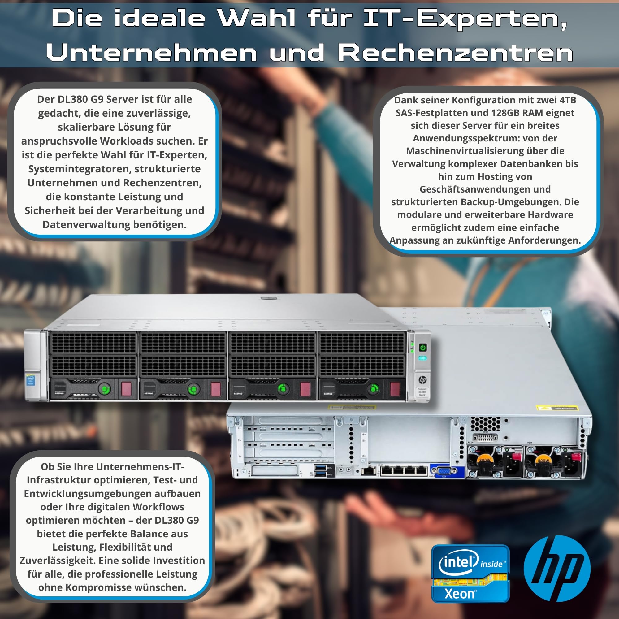 HP ProLiant DL380 Gen9 Server Rack | 2x Intel Xeon 2690 V3 | 128 GB RAM | 2x SAS 3.5" 4TB | iLO Raid Controller H8404 NO OS (Generalüberholt)