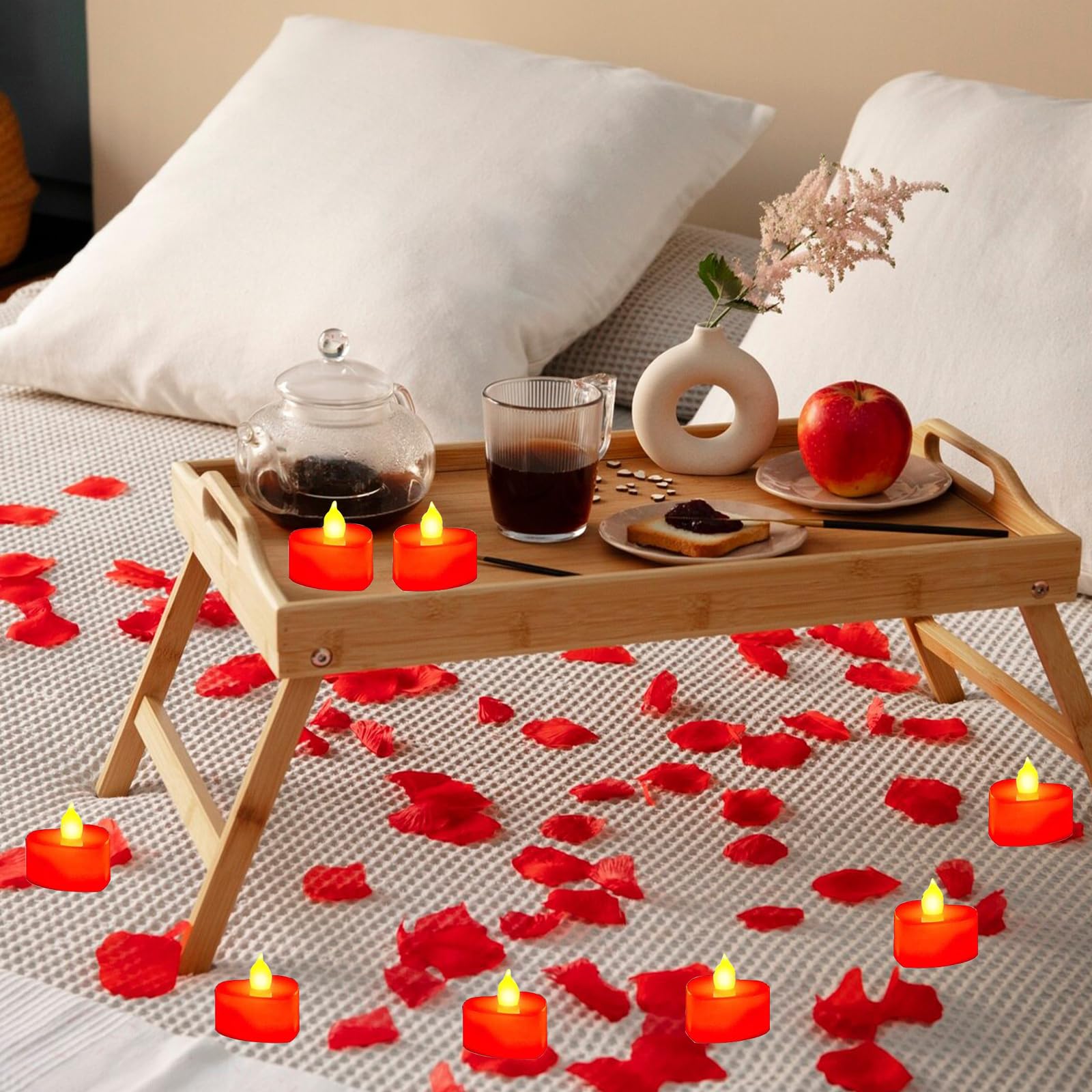 Candele Romantiche e petali,Kit Romantico decorazioni San Valentine,decorazione per matrimonio,1000 Pezzi Petali di Rosa Rossa,50pcs Amore Cuore Candele Romantiche,5pc Cuore Rosso Palloncino Deco