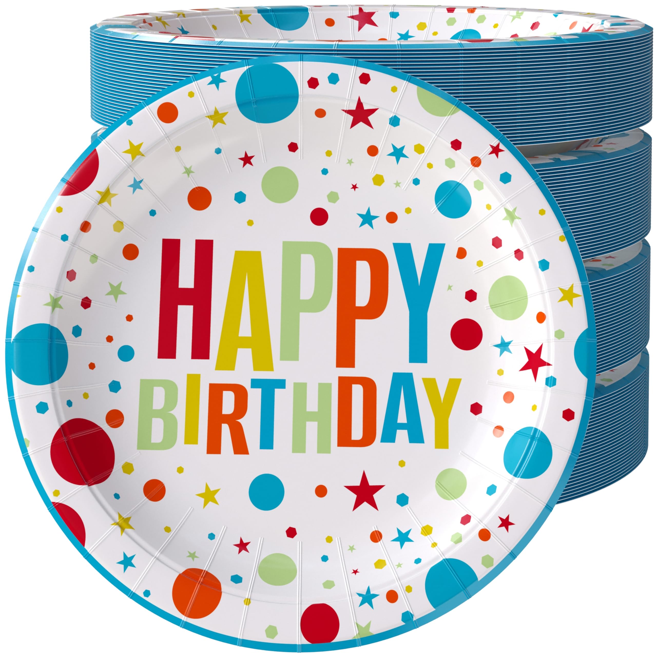 Platos de papel de cumpleaños premium de 350 g/m², vajilla resistente de 9 pulgadas, 100 uds