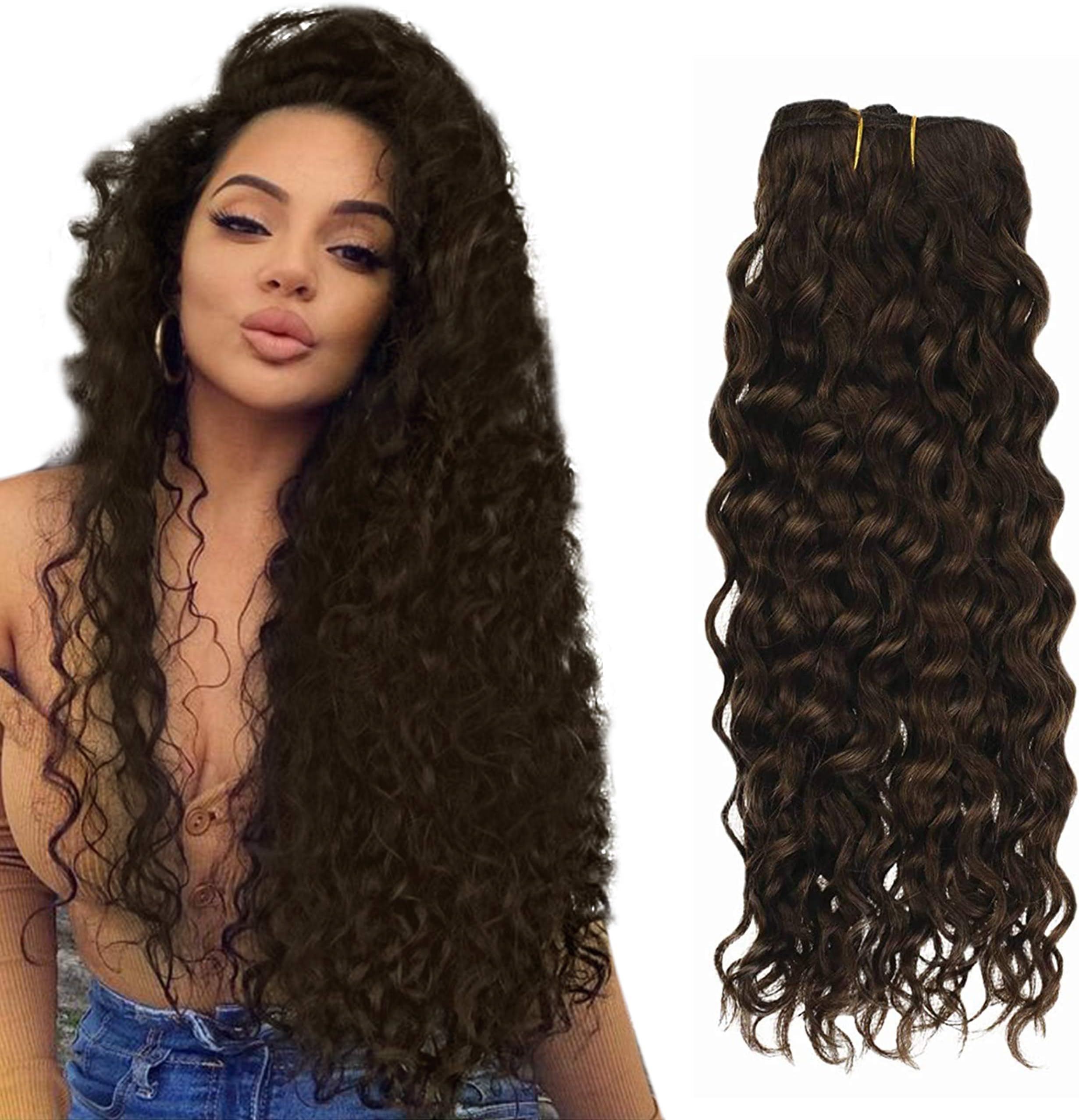 Hetto Natural Wavy Clip in Extensions Human Hair 20 Inch 120g Curly Hair Extensions Clip in Human Hair 7Pcs #4 Dark Borwn Clip in Hair Extensions Remy Human Hair