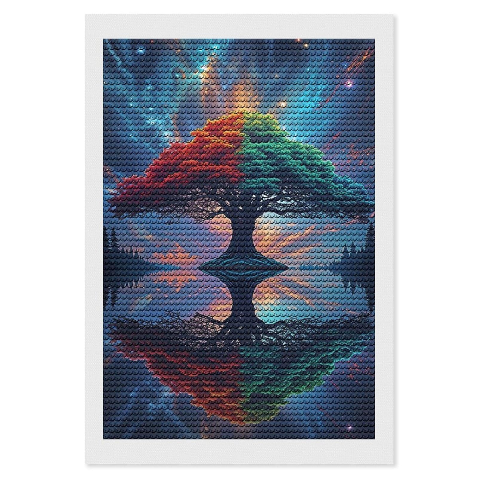 Junmoney Cosmic Harmony Tree Landscape Diamond Art Kit 8"x12", Relaxing DIY Hobby, Satisfying Creative Project, Living Room Decor, for Women