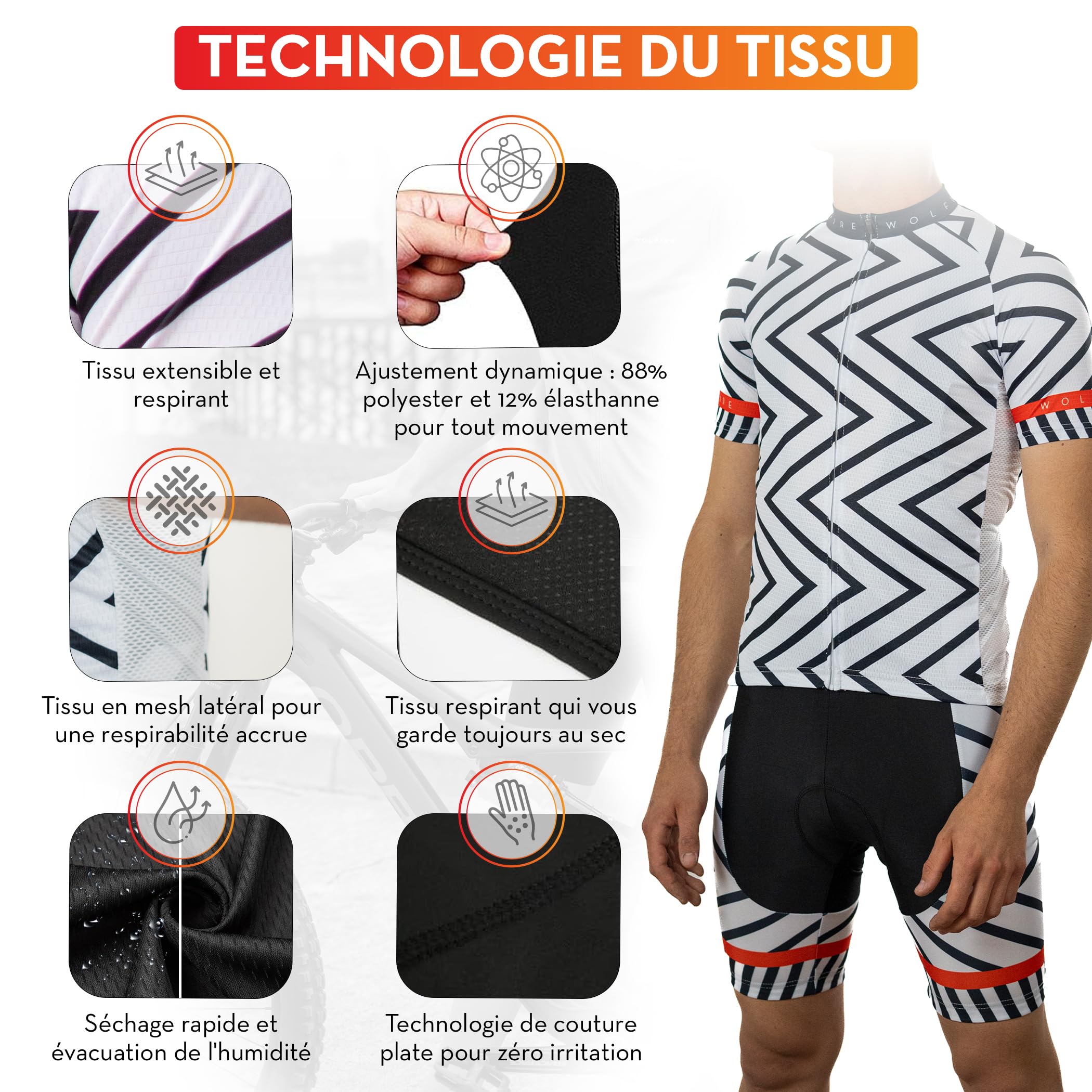 Tenue Cycliste Homme. avec Gel Pad 20D, bavette rembourrée, Tenue Velo Homme Cycliste, Tenue VTT Homme, Maillot Cyclisme Homme avec Cuissard Velo Homme Cycliste