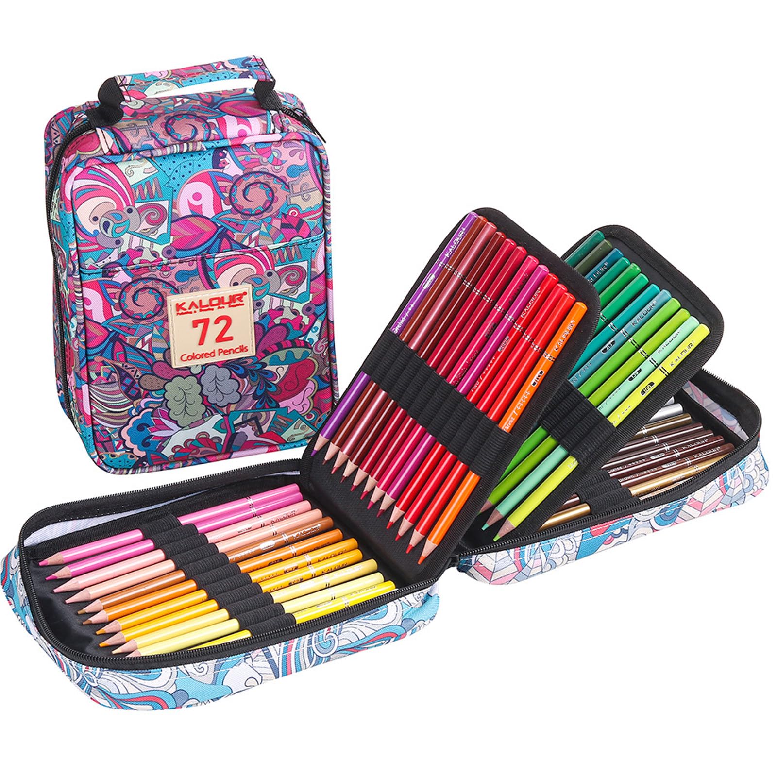 72 Buntstifte, für Coloristen, Ölstifte, Zeichen-/Skizzenset für Erwachsene, Künstlerbedarf, Geschenk für Eltern und Paare mit Nylon-Federmäppchen,Red
