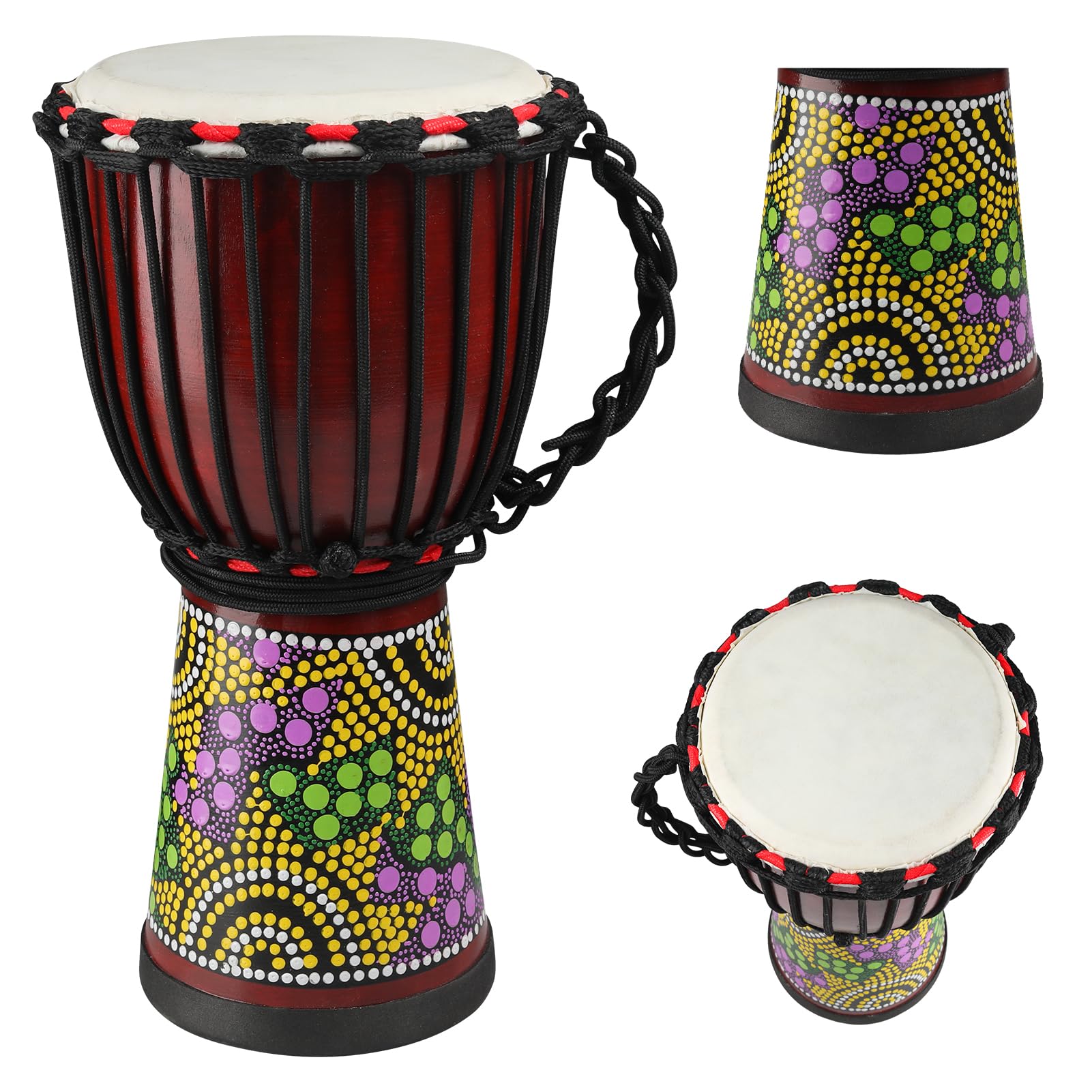 Wood Djembe Drum, 4.5'' x 8''Carved Mahogany African Drums with Goatskin Drumhead, West African Styled Professional Djembe Hand Drum for Kids and Adults Beginners