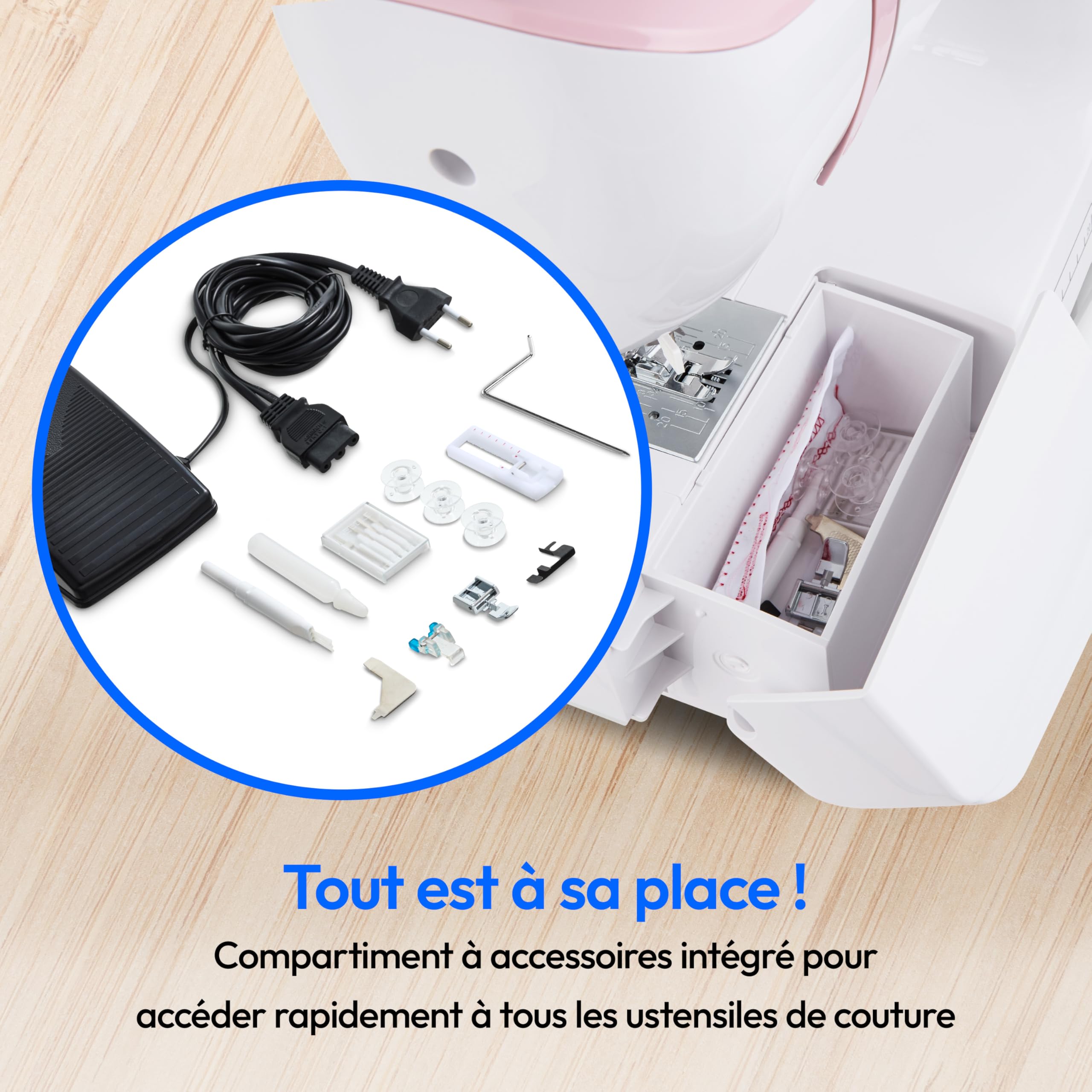 MEDION Machine à coudre bras libre SM60 (60 watts, 60 modèles de points différents avec boutonnières, lumière de couture LED, enfileur automatique, bouton de marche arrière, coupe-fil, MD10689) rose