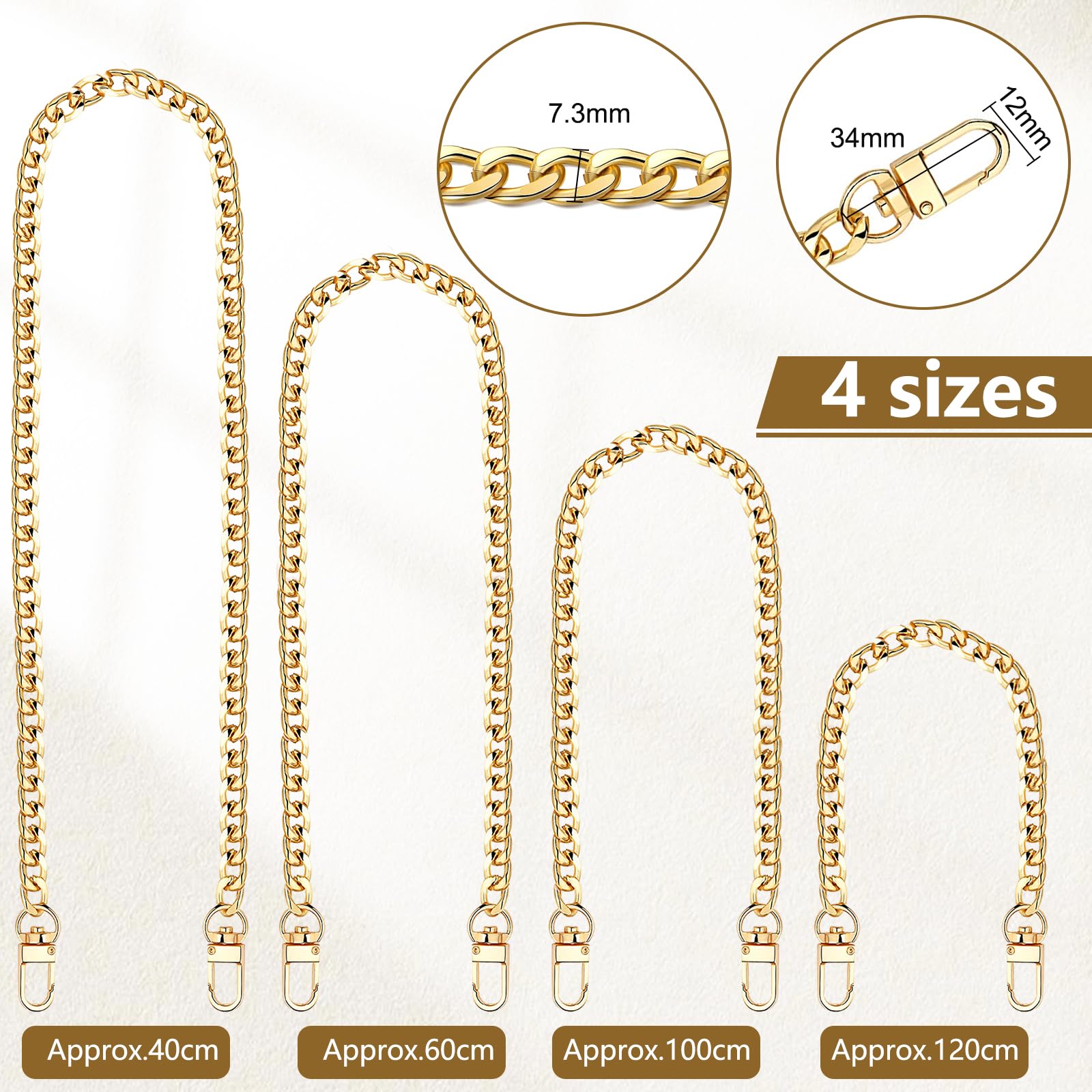 Crihovy Taschenketten Set Gold - 4 Metall Ketten Für Handtaschen (30-120 Cm)