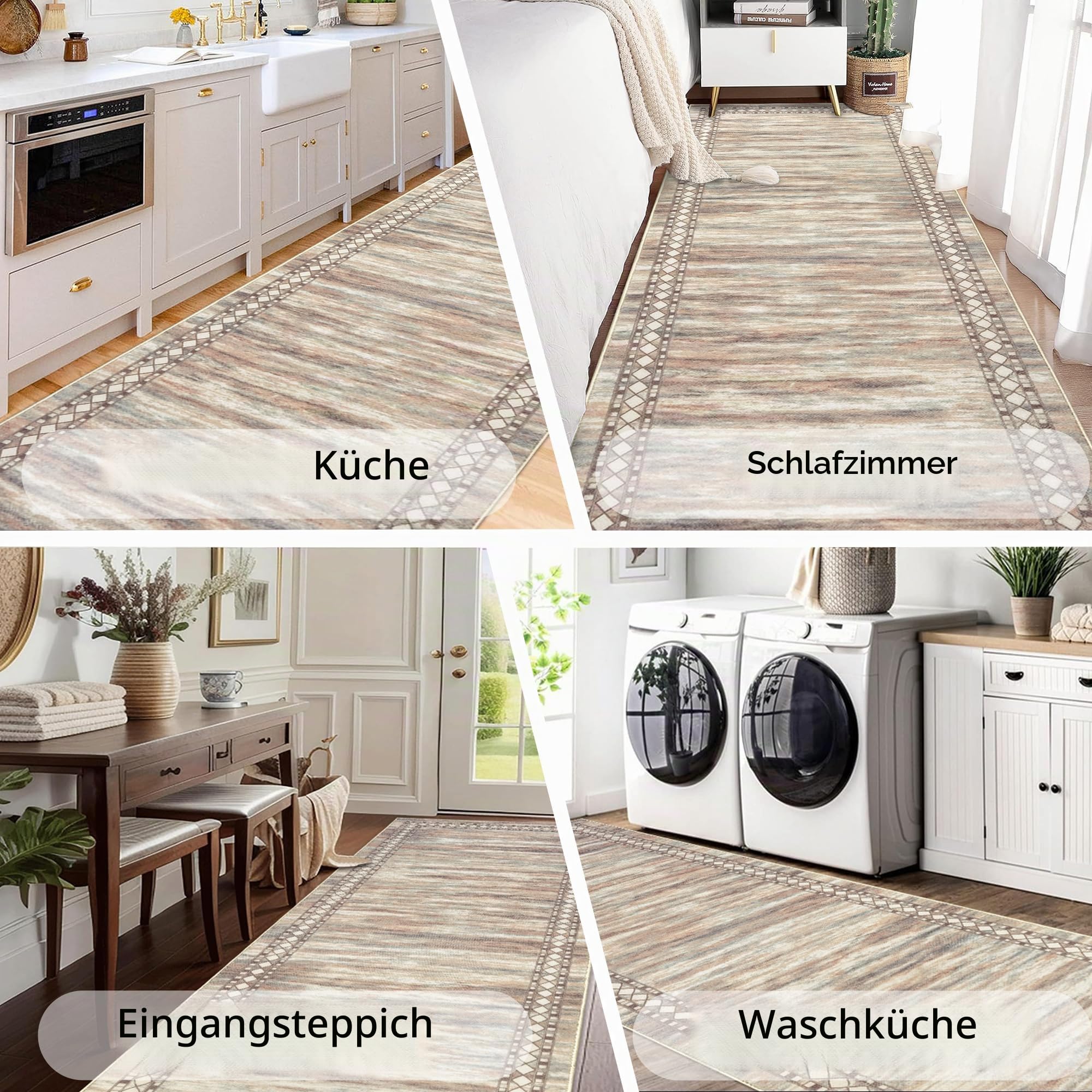 Homcomodar Flur Teppich Beige 80X300cm Teppich Läufer Flur Morden Teppichläufer rutschfest Küchenläufer Waschbar für Küchen Hallway Schlafzimmer Eingang Wohnzimmer