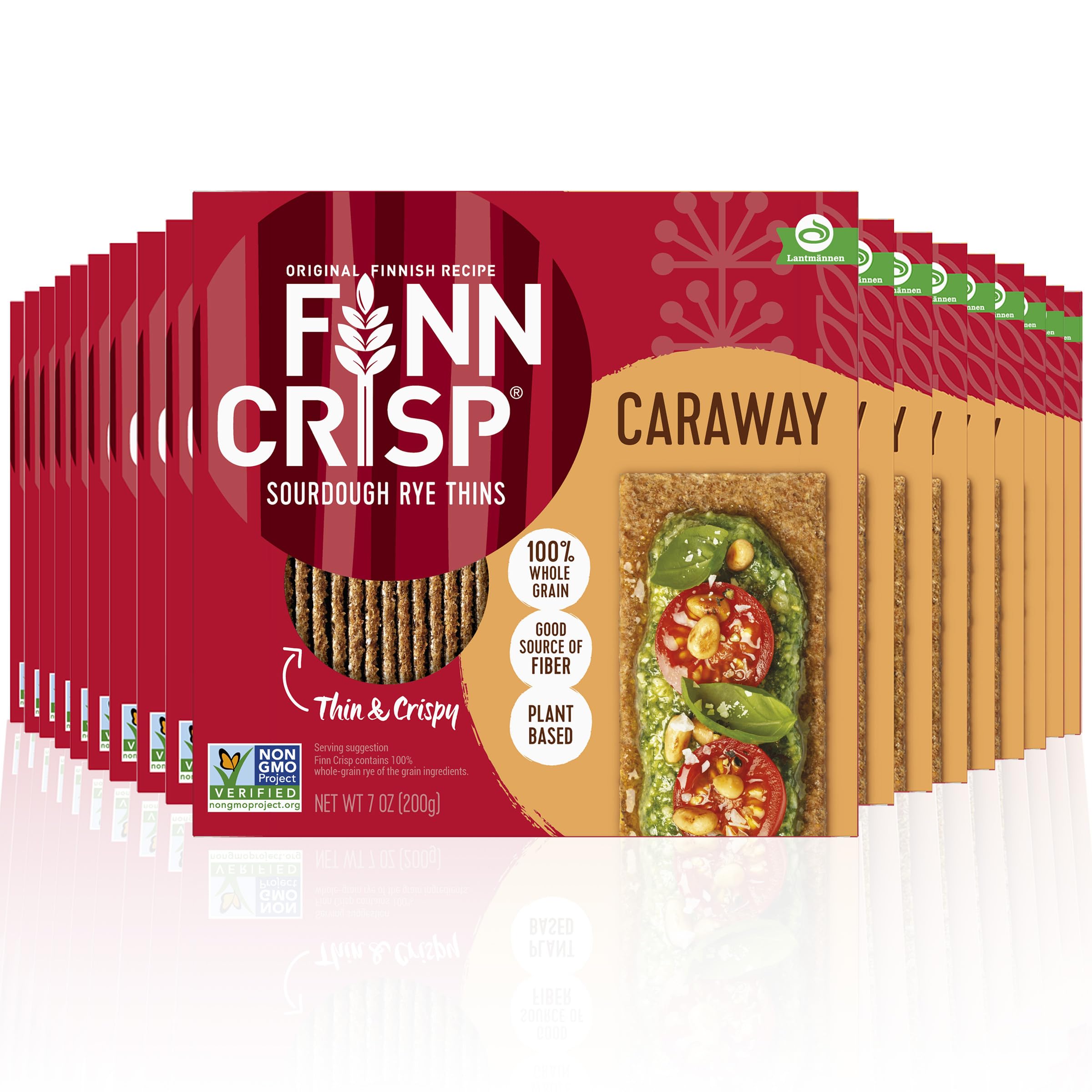 Finn Crisps Rye Crispbread with Caraway 7oz, 18 Pack Bulk Order | Thin, Crispy Rye Flatbreads| Authentic Finnish Sourdough | Caraway Crackers by Finn Crisp [18 Boxes x 7oz]