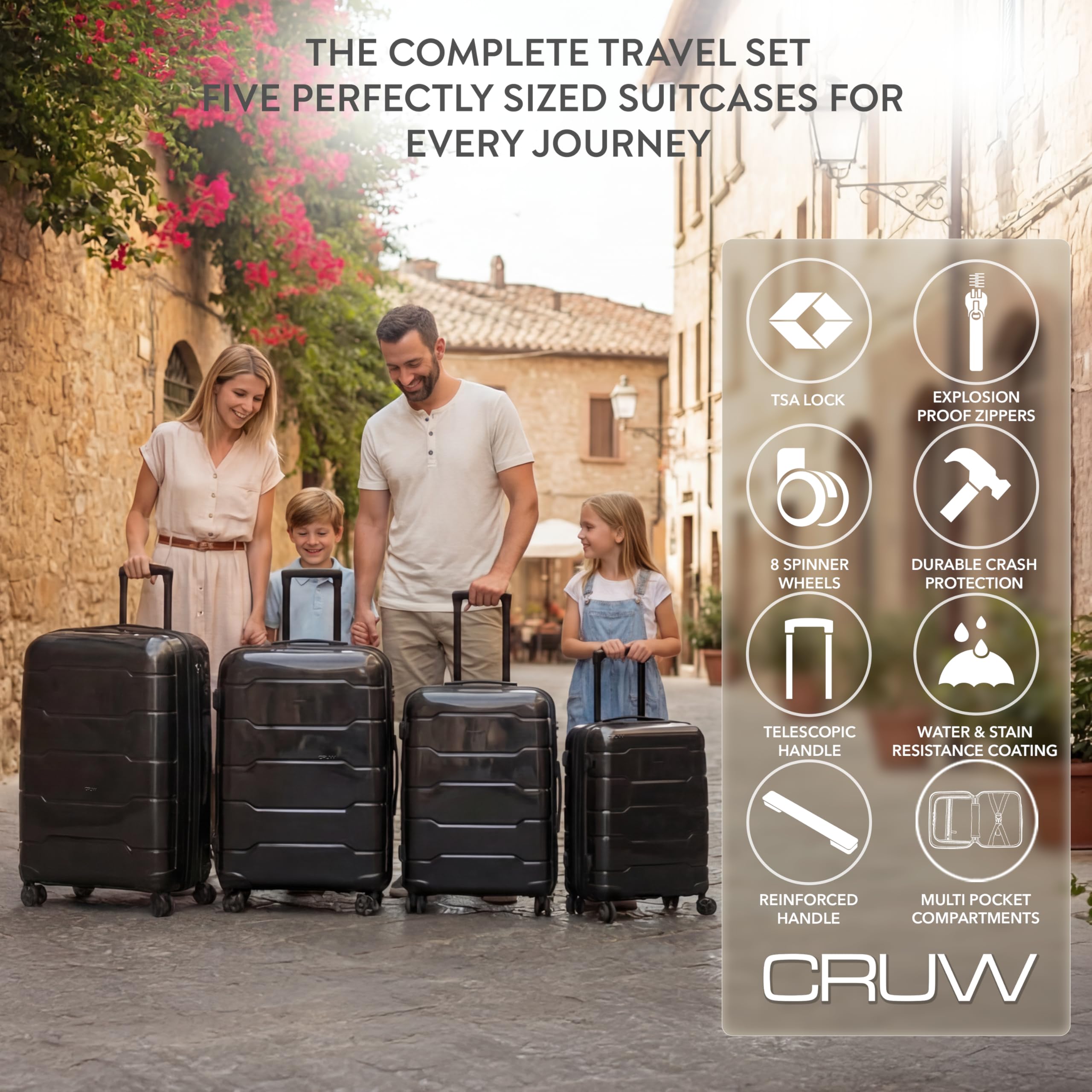 CRUW 2-Piece Luggage Set Expandable Polypropylene Suitcase Set TSA Locks 8 Silent Spinner Wheels Lightweight Nested Suitcases Travel Set easyJet BA Jet2 Airline-Approved Carry-On & Medium Check in