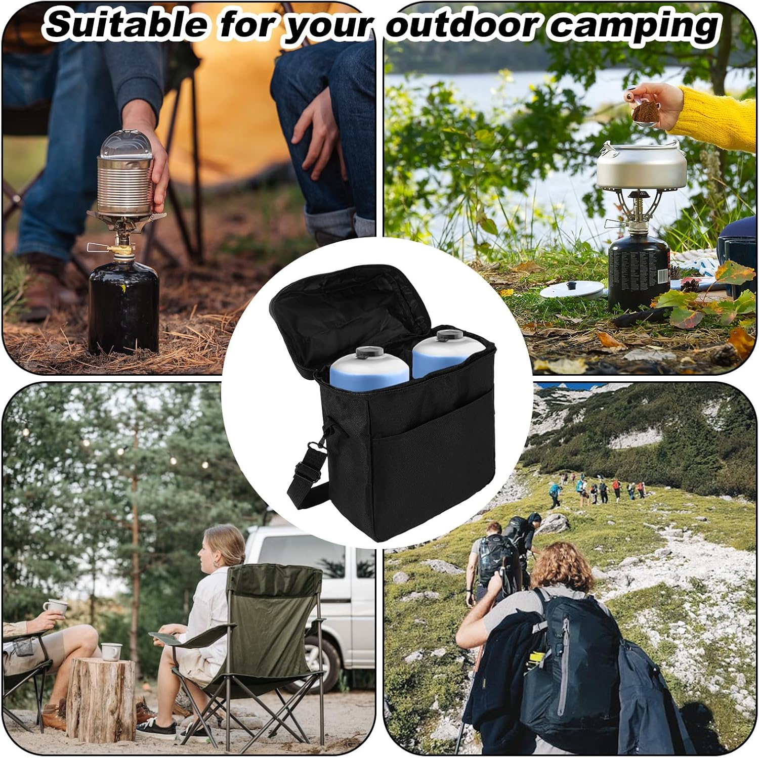 1lb Propane Tank Storage Bag, Oxford Cloth Portable Propane Carry Case to Hold 2 Mini Fuel Cylinders with Detachable Padded Divider Front Pocket Adjustable Shoulder Straps Bag Only - Image 7