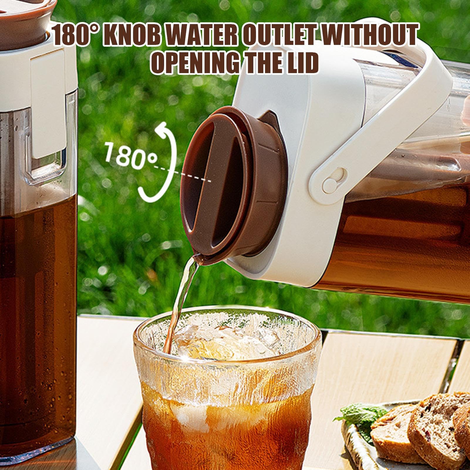 Cold Brew Coffee Maker, Iced Tea Pitcher, 1 Liter Heavy Duty Borosilicate Jar, Leak Proof Silicone Seal Lid for Kitchen Counter and Picnic Beverage Prep, 9.06x4.96x3.5 Inches