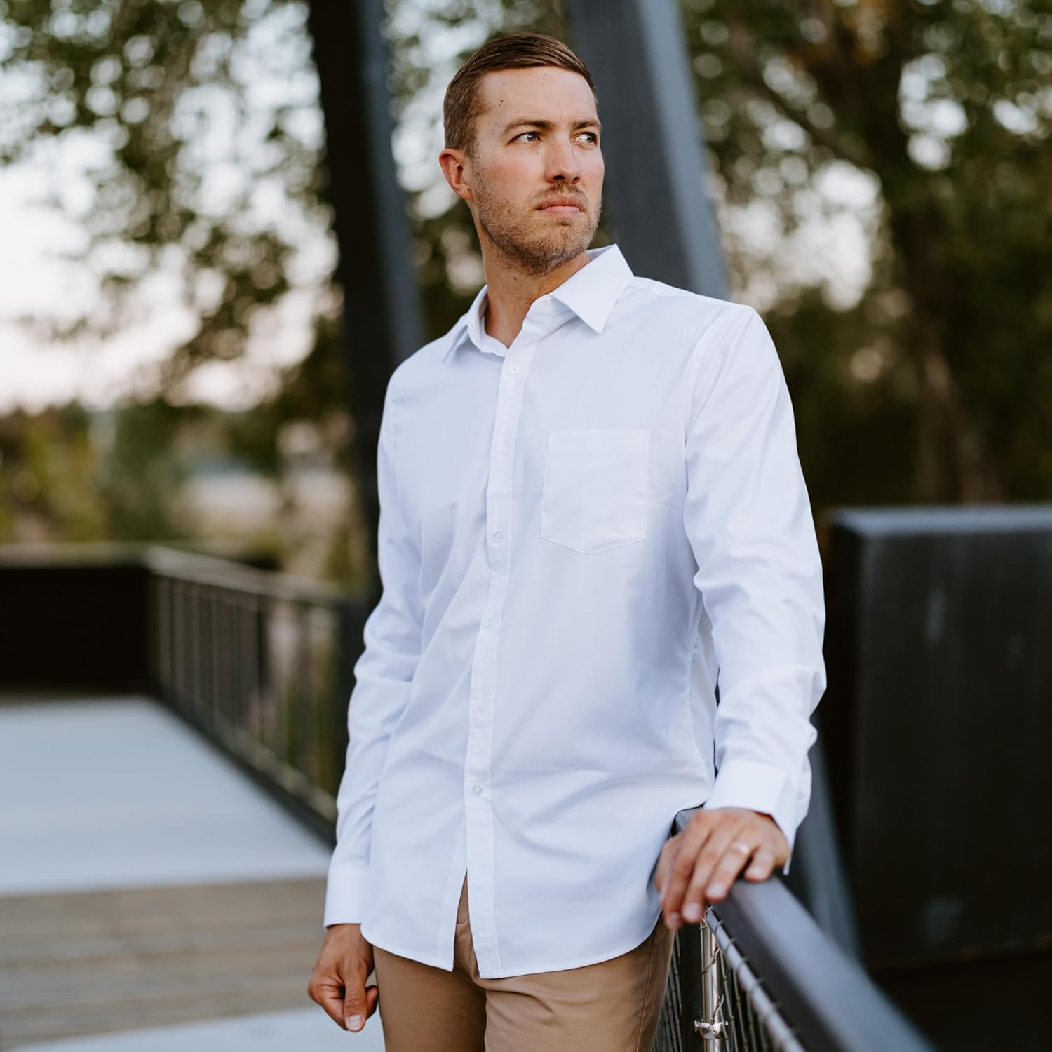 Men's Tall Slim-Fit Orginal Triblend Easy Care Dress Shirt, Soft Polyester/Rayon/Spandex Blend Long Sleeve Dress Shirt - Image 5