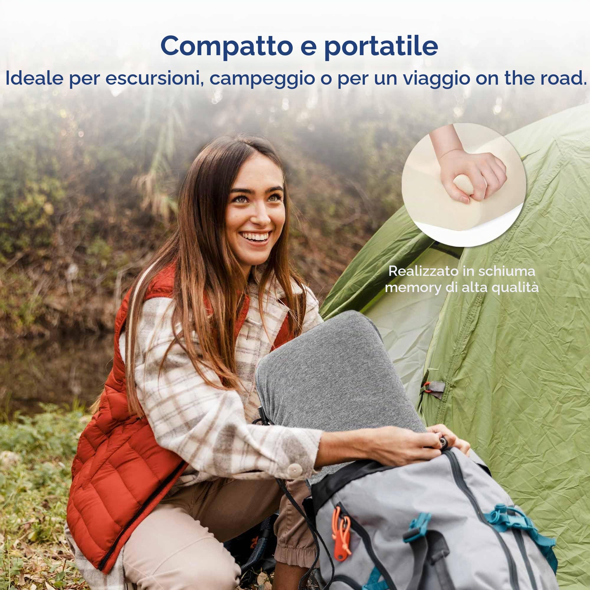 Cuscino ergonomico da campeggio con memory foam, 30 x 40 cm, cuscino in memory foam da viaggio