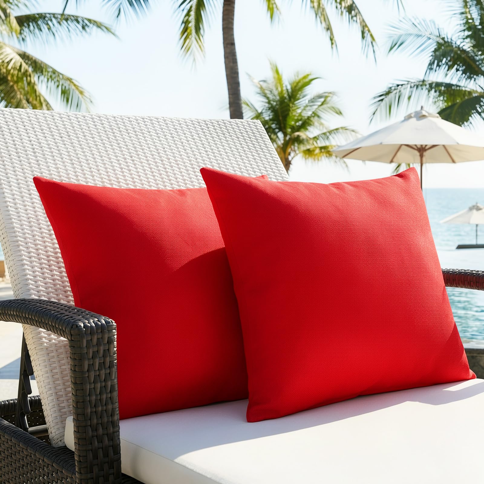 Lewondr Waterproof Outdoor Throw Pillow Cover, 2 Pack Solid PU Coating Throw Pillow Case UV Protection Garden Cushion Cover for Patio Sofa Couch Balcony 18"x18"(45x45cm), Red
