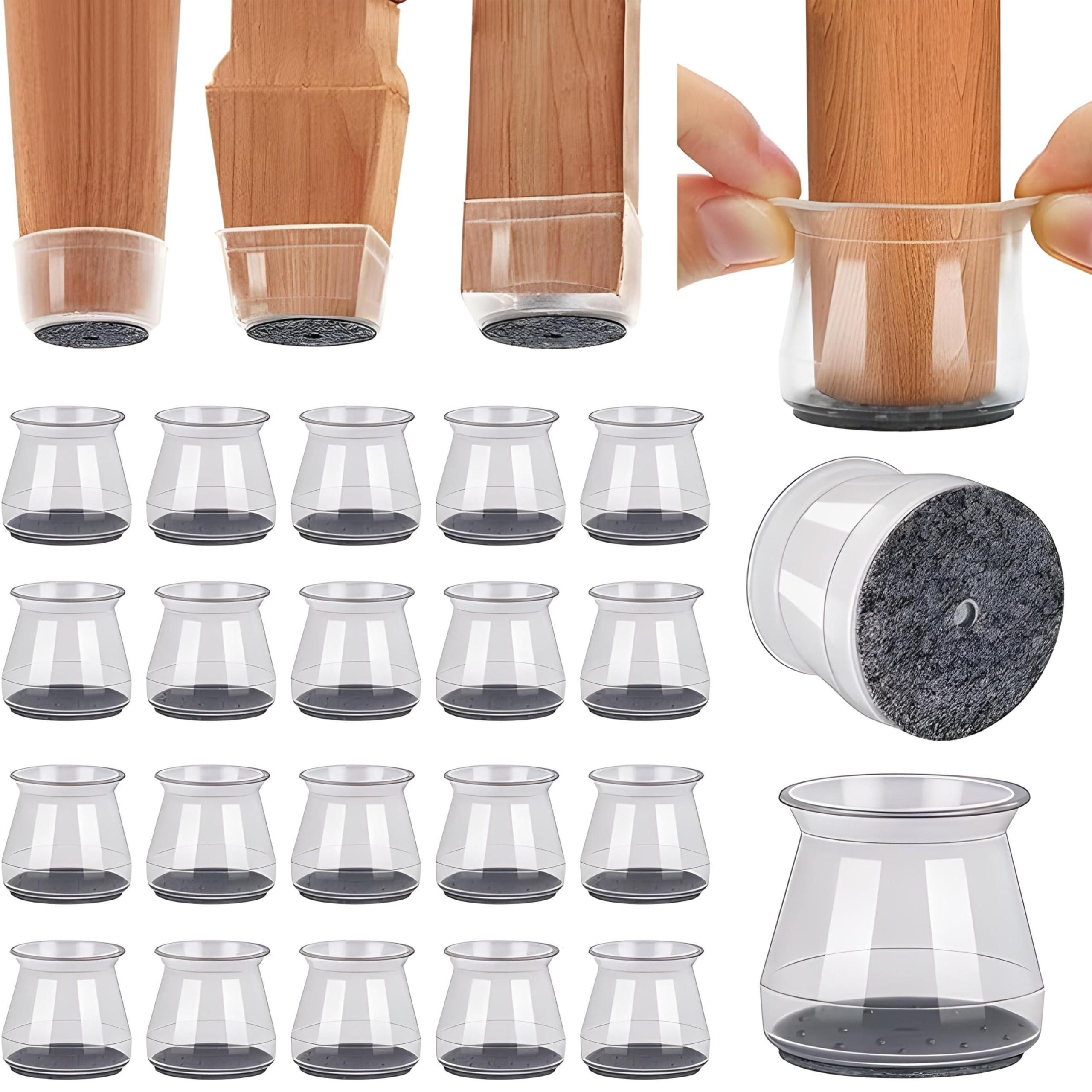 32Pcs Chair Leg Floor Protectors Cap For Hardwood Floors,Transparent Silicone Caps With Felt Pads,Floor Protectors For Indoor Furniture Legs+Tiles+Carpet+Wood (Small 20-28 mm)