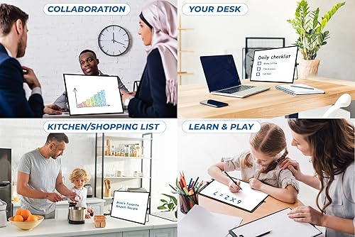 Miniatura 4 de Pizarra de borrado en seco de escritorio de 16 x 12 pulgadas, elegante marco negro de doble cara, pizarra blanca magnética de escritorio con