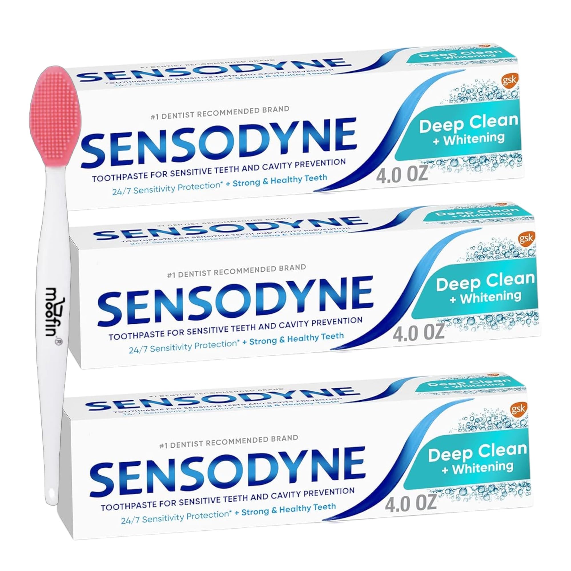 Deep Clean Whitening Toothpaste, 4 oz - Whitening Toothpaste Sensitive Teeth & Cavity Prevention, Bundled with Nose Cleaning Brush - Deep Clean Toothpaste Mint Flavor [Pack of 3]