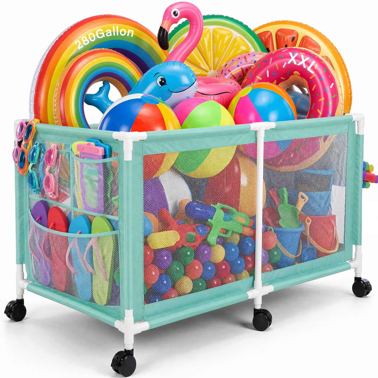 Jotesnew 280 Gallon 69" L Extra Large Swimming Pool Storage Bin, Pool Noodles Holder, Toys, Floats, Balls and Floats Equipment Mesh Rolling Storage Organizer Bin, 69" Lx32 Wx35 H — image 1
