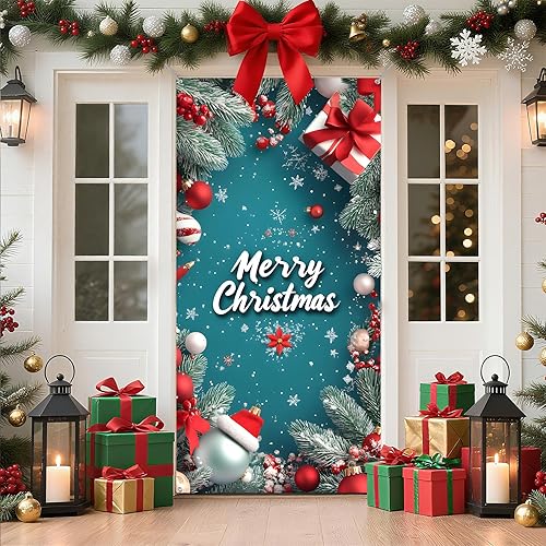 Miniatura 20 de Cubierta de Puerta de Navidad Papá Noel Muñeco de Nieve Árbol de Navidad Corona Pancarta Decoración de Vacaciones de Invierno para Puerta Principal