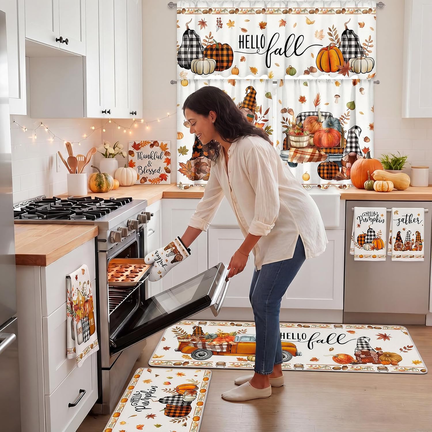 13 Pcs Pumpkin Fall Kitchen Set Towels Mats Pot Holders Mitts