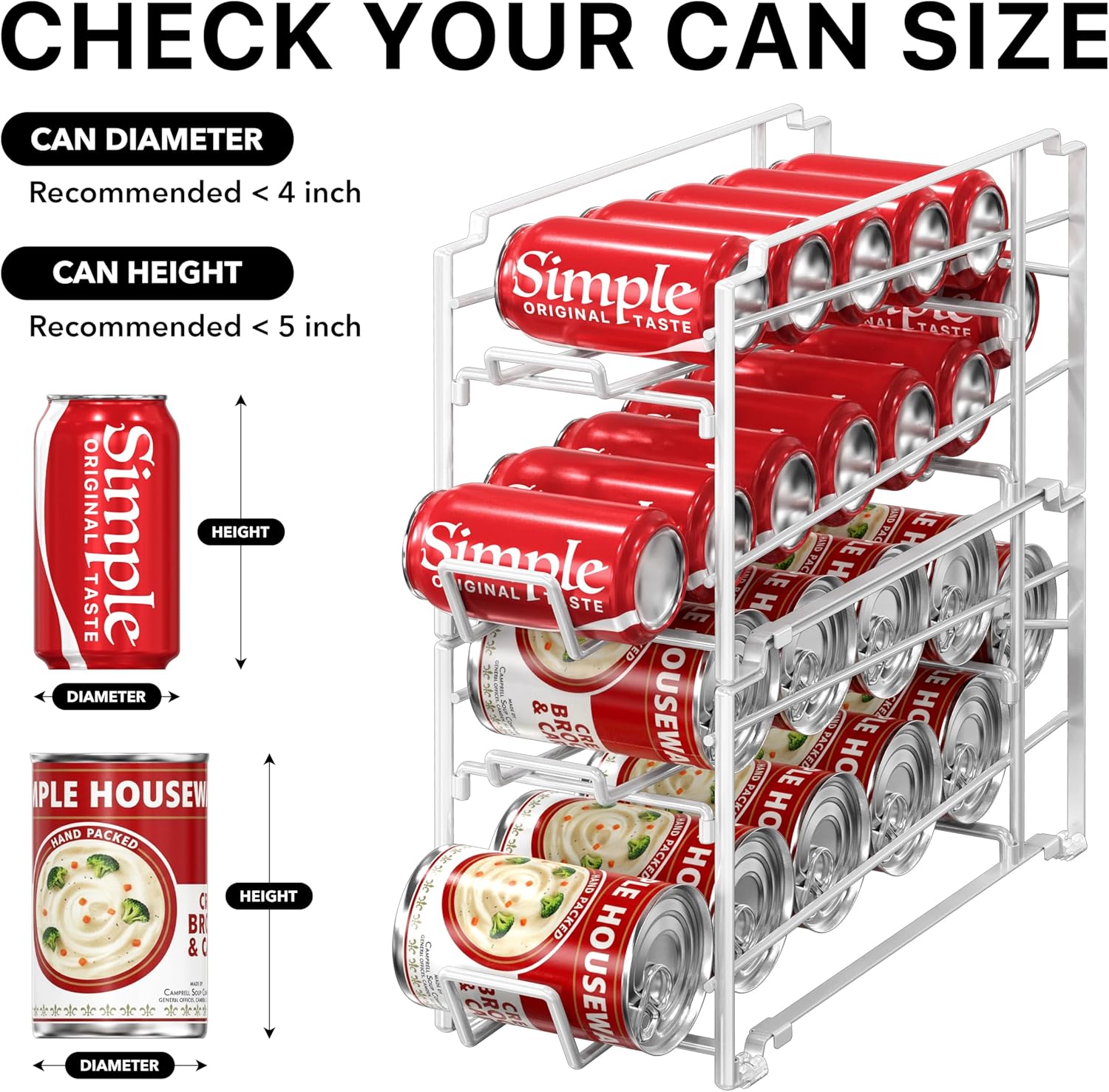 Simple Houseware Stackable Beverage Soda Can Dispenser Organizer Rack, White - 2 Pack - Image 5