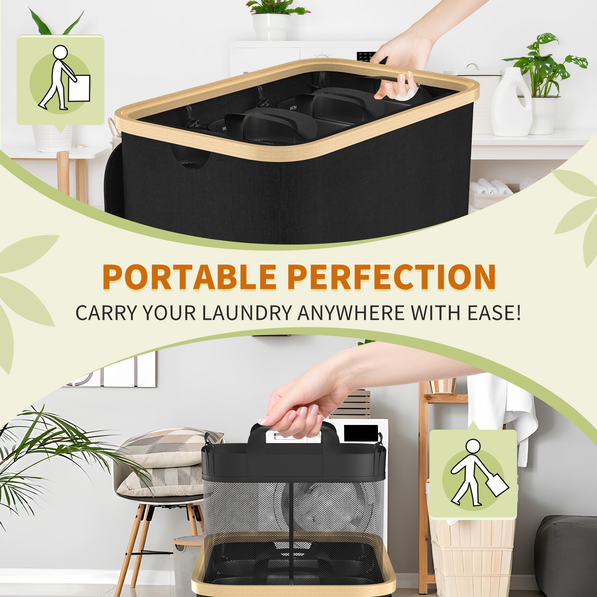 LARS360 Cesto de Ropa con 3 Compartimentos y Tapa, Contenedor Plegable de 140L para Clasificación de Ropa, Caja de Almacenaje (Color Negro)