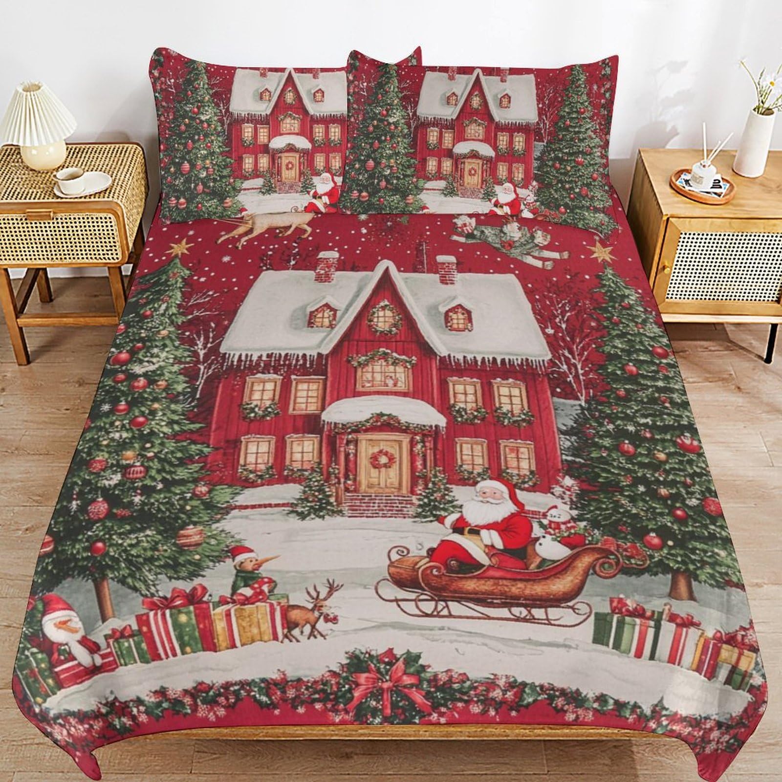 Parure de lit 3 pièces en microfibre douce avec 2 taies d'oreiller pour chambre de fille