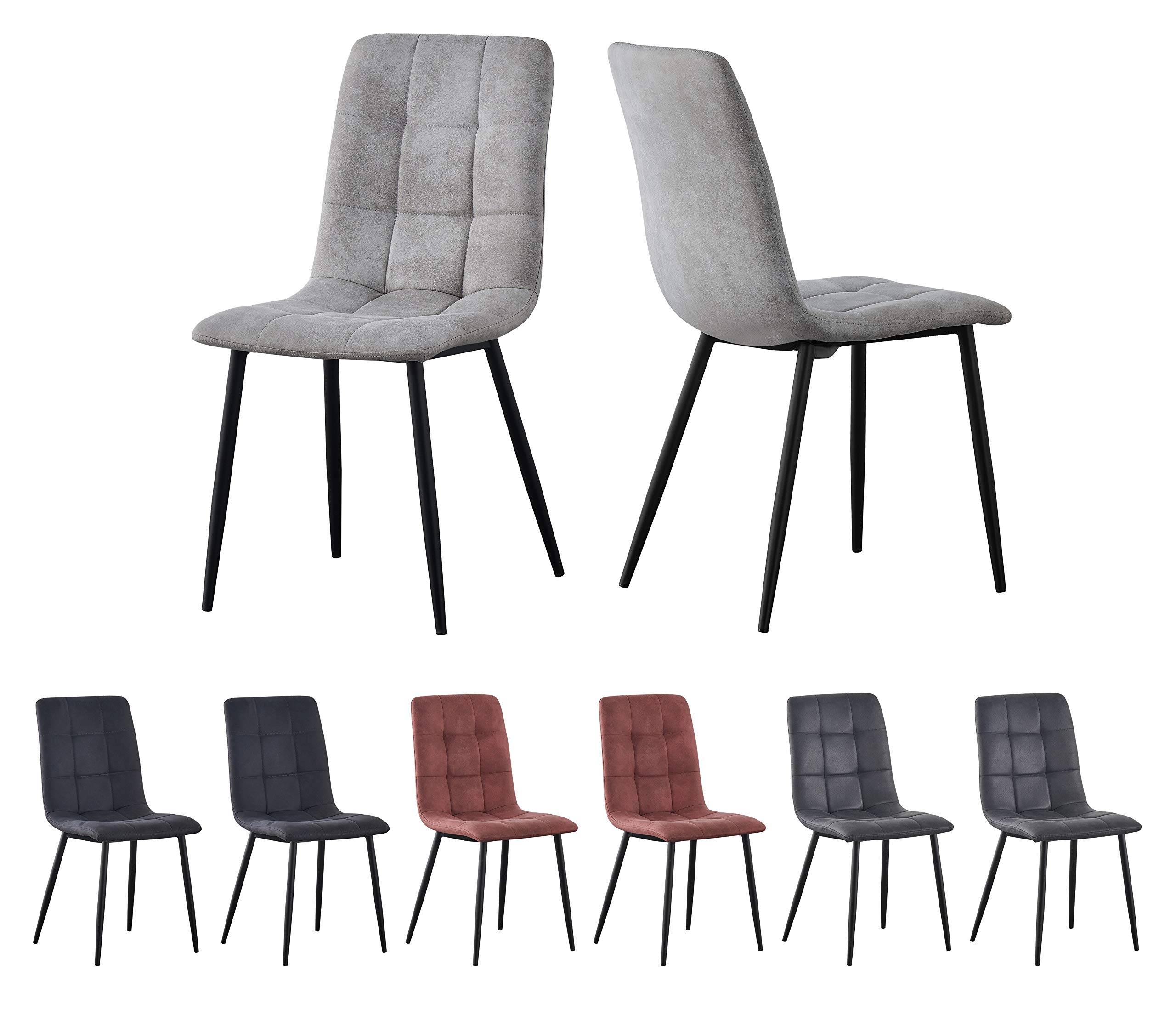 Set of 2 Faux Matte Suede Leather Dining Chairs With metal Legs home& restaurants henri (Light Grey)