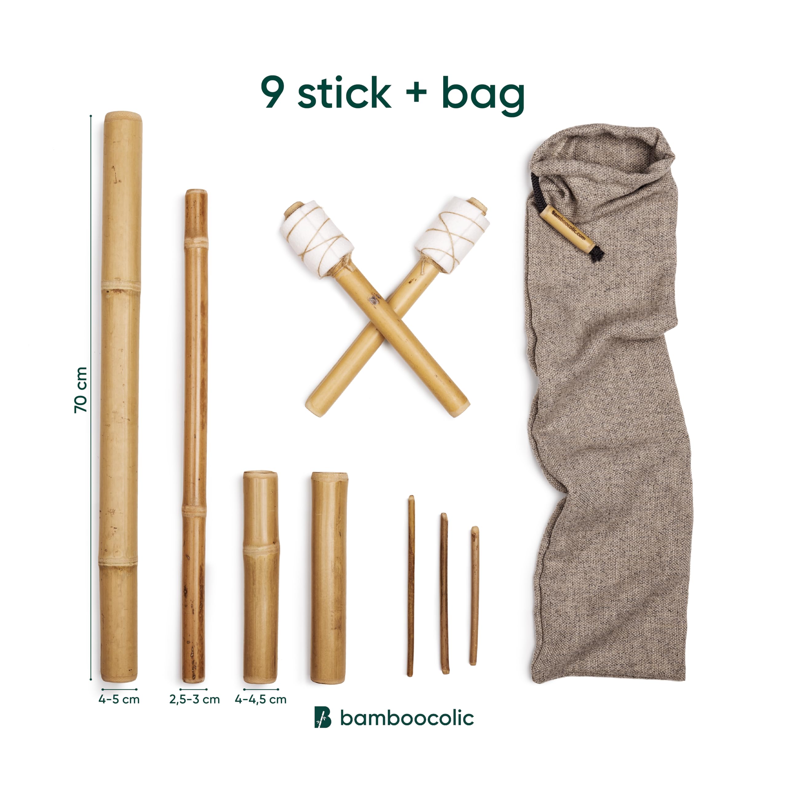 BAMBOOCOLIC Kit Massaggio Bambù - ideale per Massaggio Viso e Corpo Professionale, Canne Bambù non trattato chimicamente, Proprietà Antibatteriche e Antiossidanti (KIT MASSAGGIO, 9 STICKS)
