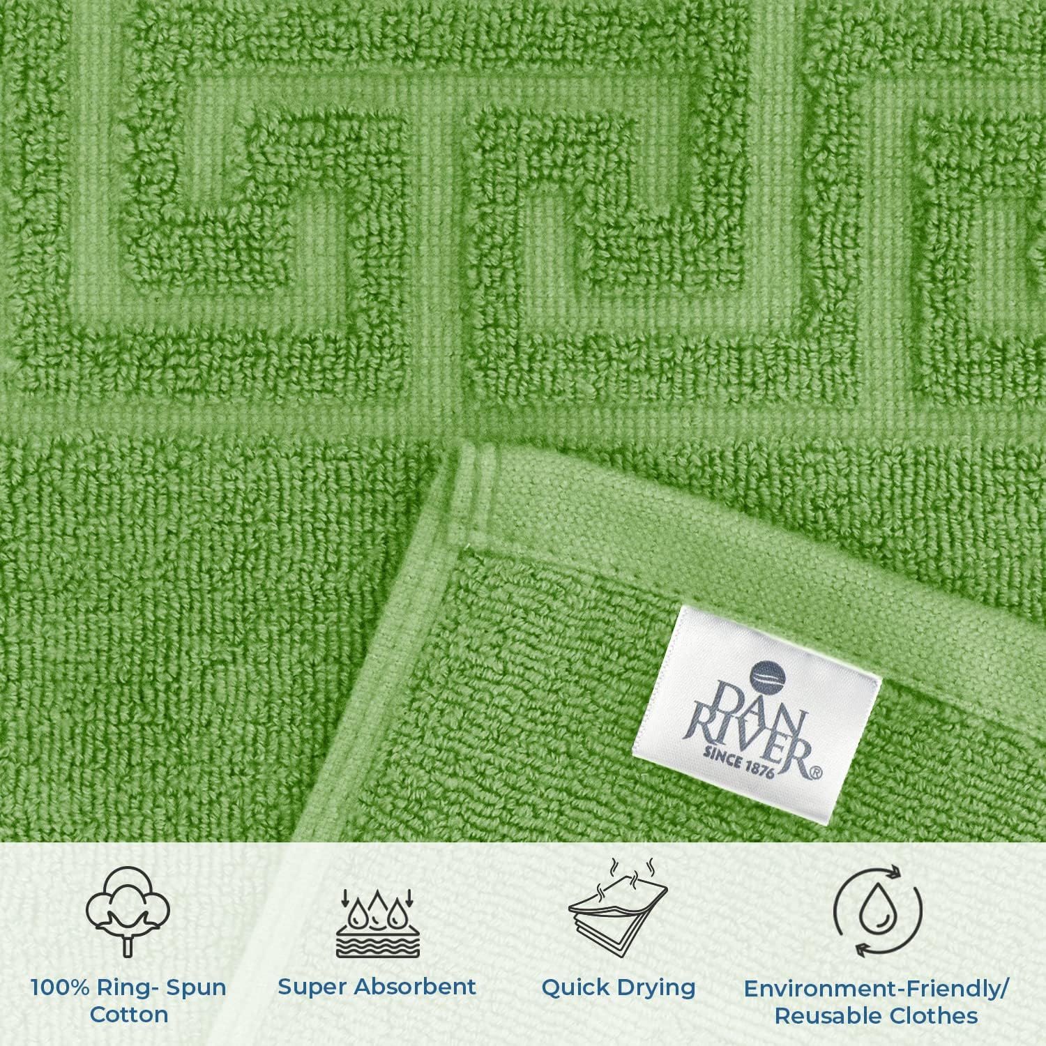 DAN RIVER Greek Cotton Bath Mats Set of 2 – Not a Bathroom Rug, Ultra Soft, Highly Absorbent & Machine Washable Bath Mat Towel for Bathroom Floor Mat – Durable, Quick-Dry, 20x32 Inches, Sage Green