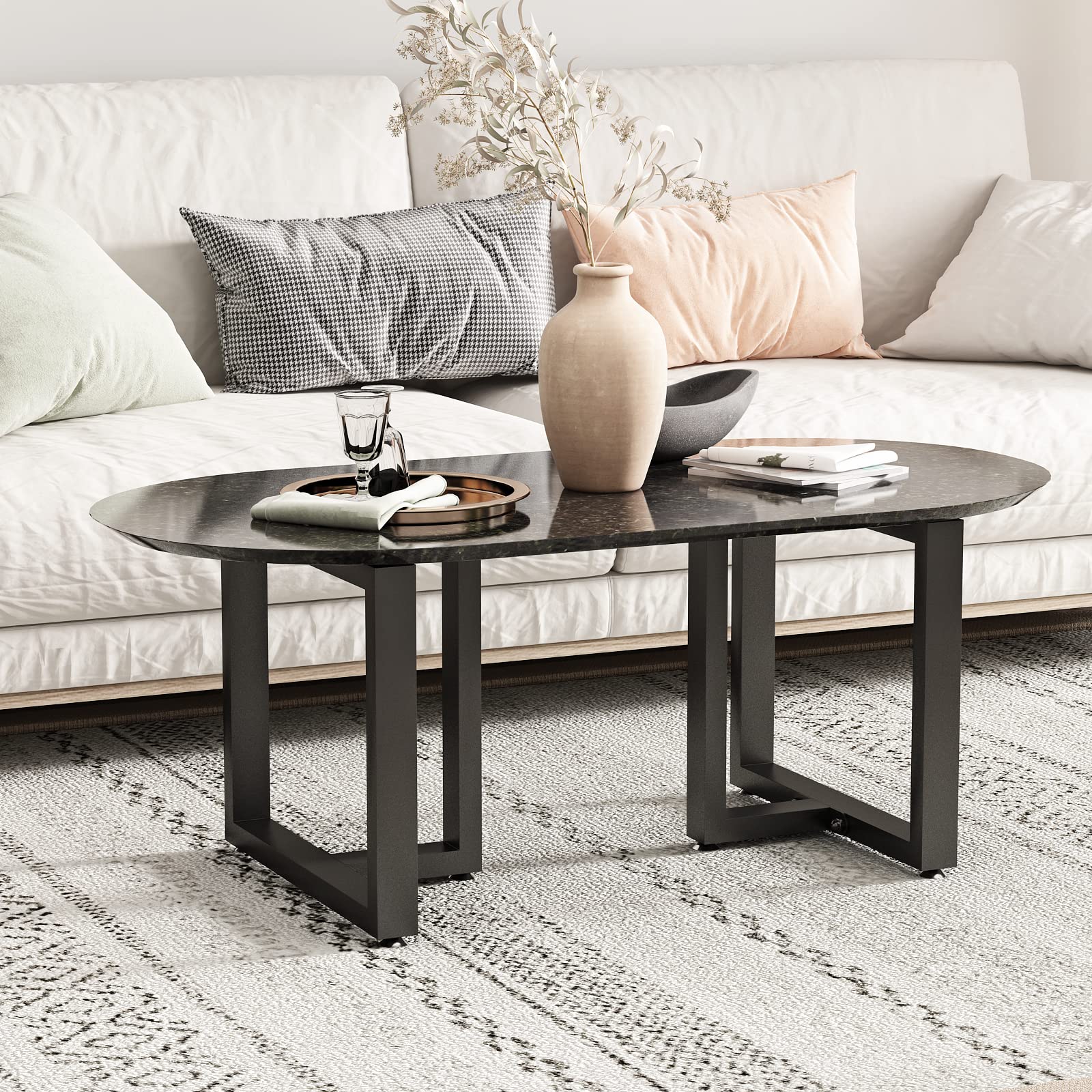 HOMEKAYT Metal Coffee Table Legs 16''x 11'' - Heavy Duty for Bench, TV Stand - Set of 2 - Black 4