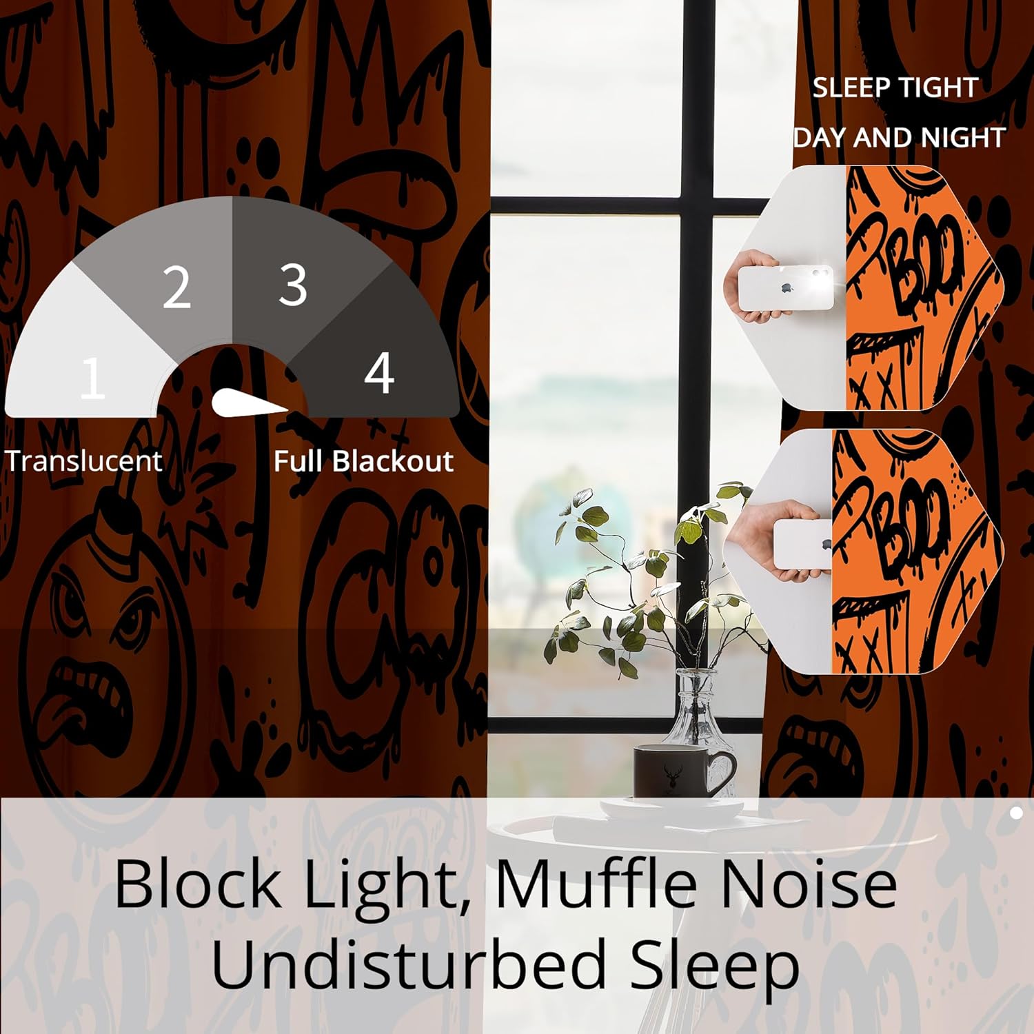 Teen Graffiti Blackout Curtains - 100% Blackout, Bold Street‑Art Print, Thermal Insulated, Noise Reduced, Perfect for Teen Boys Room, Game Room (Doodle Ghost Graffiti, W52xL84,2 Panels)