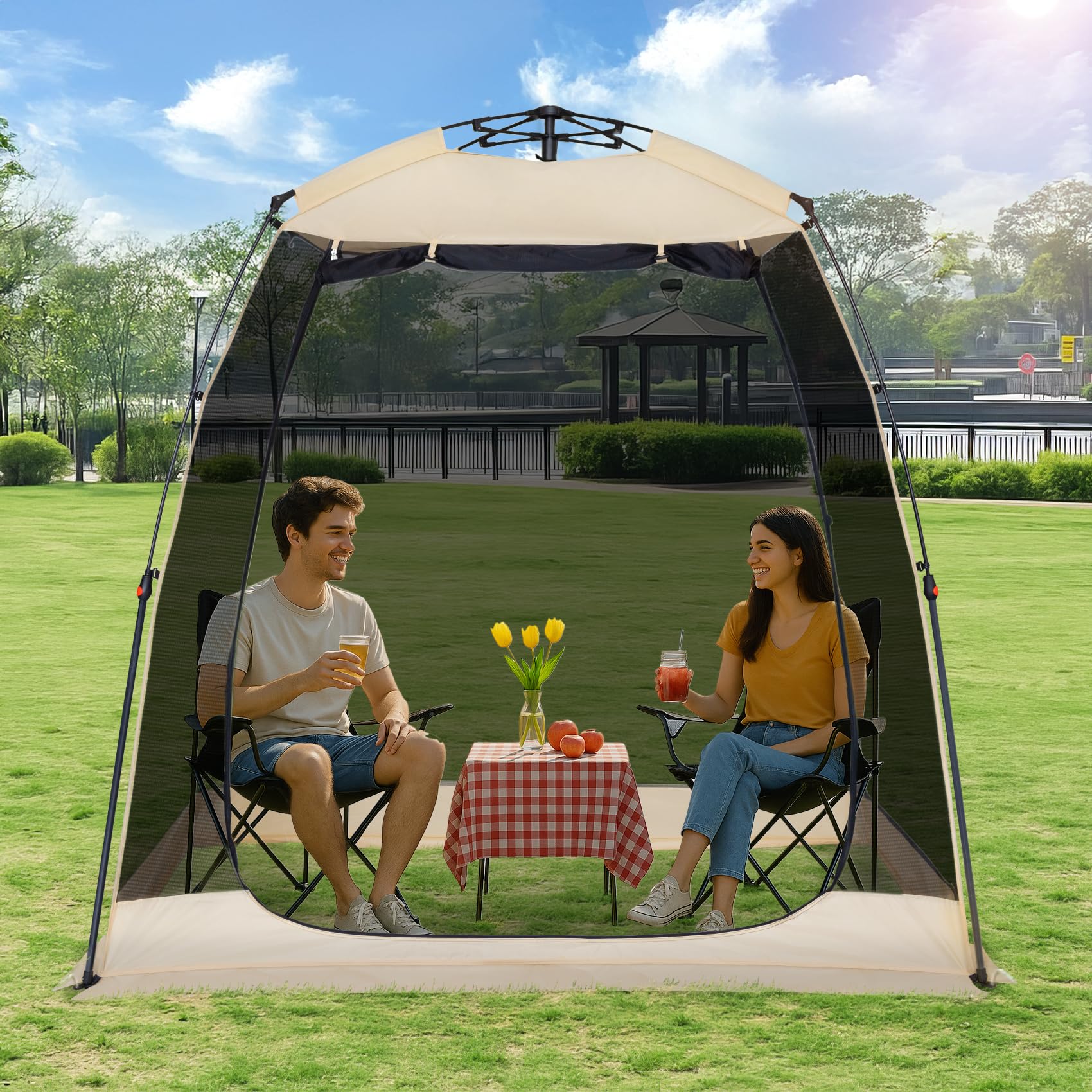 EighteenTek Screen House Gazebo, 2-4-6 Person Pop Up Screen Tent, Instant Screen Room with Carry Bag, Outdoor Mosquito Tent Pop-Up, Sun Shade Shelter