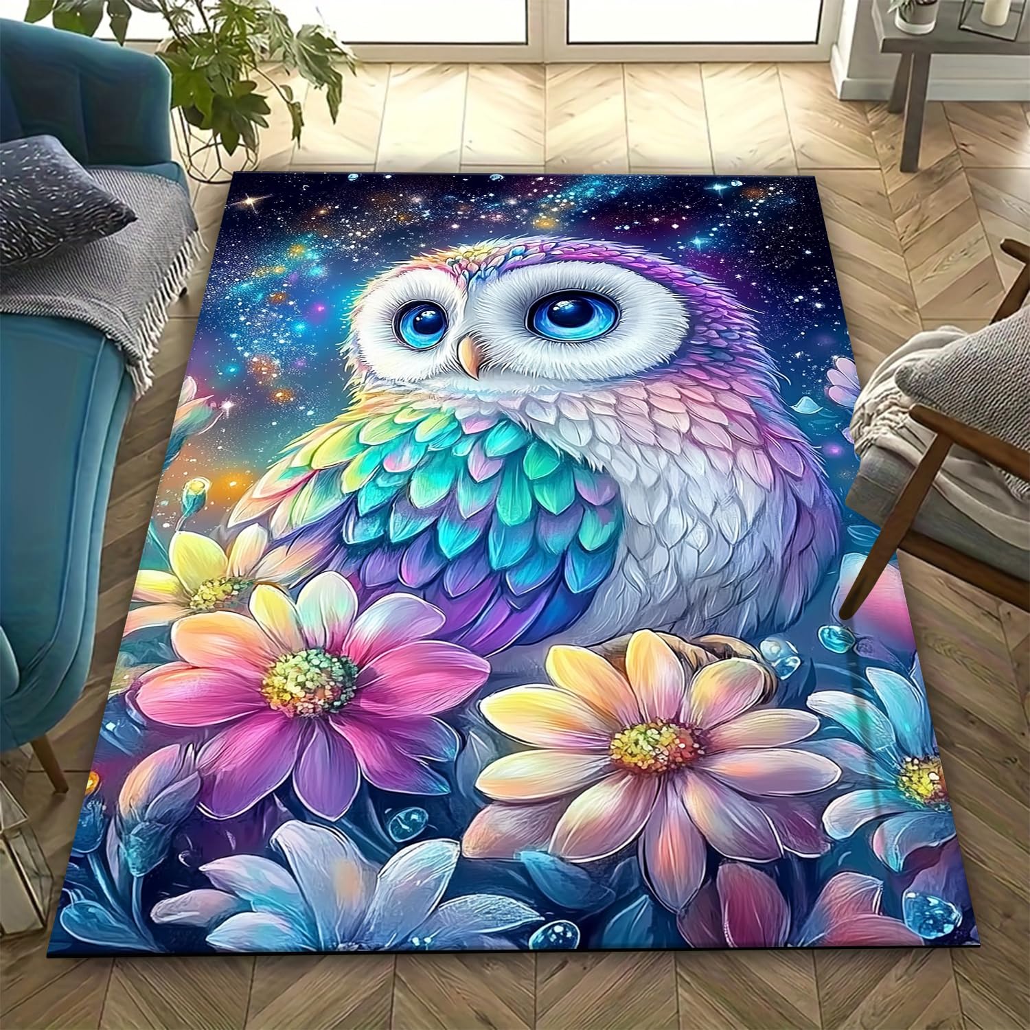 Tapis soft antidérapant hibou imprimé 3D moderne 120 x 160