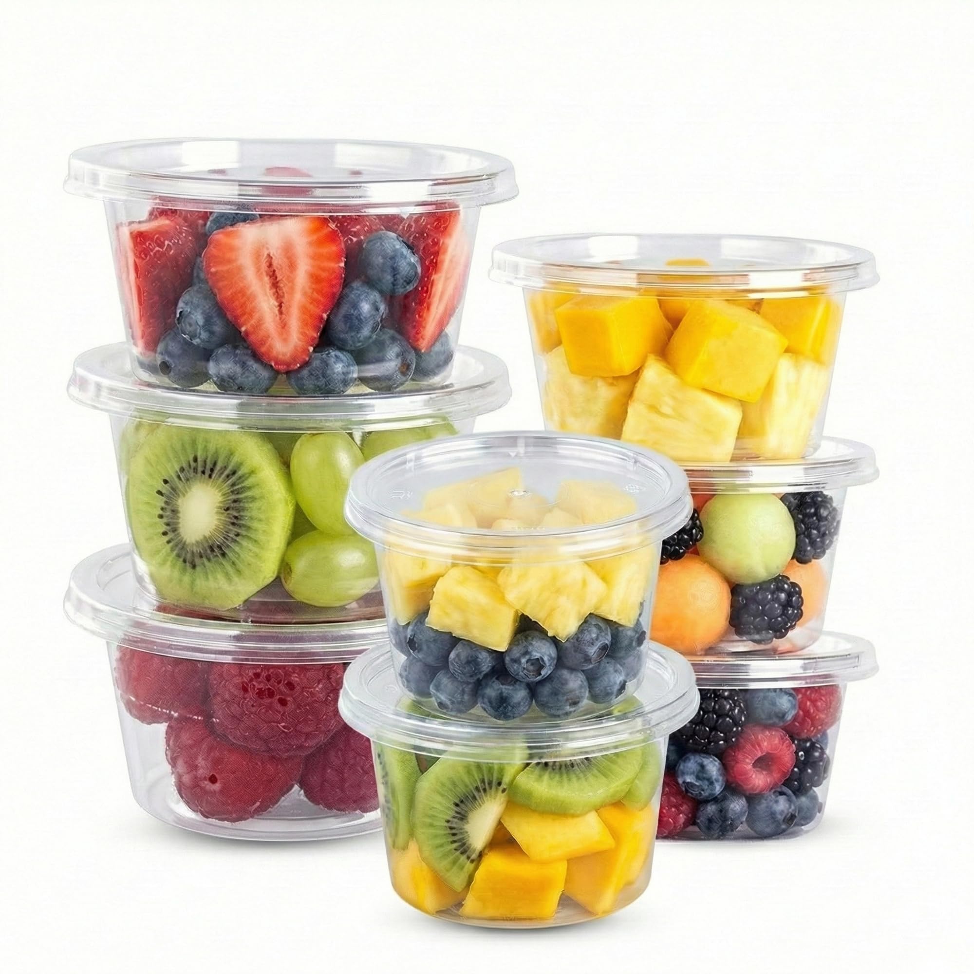 CHEF ROYALE 50 x 2oz Plastic Round Clear Tub Containers With Lids - Microwave Safe Tub Pots - Meal Prep & Takeaway Storage Box - Freezer & Dishwasher Safe (50, 2oz)
