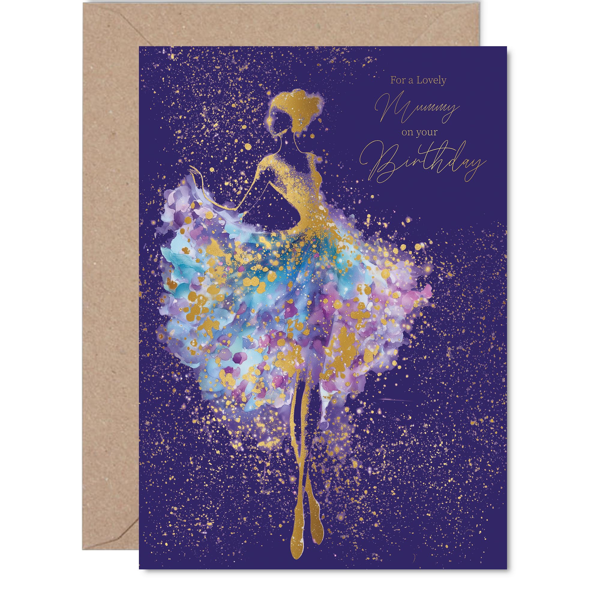 Gold Mummy Birthday Card - Dancing Ballerina - Happy Birthday Card for Mummy from Son Daughter, A5 Golden Luxury Elegant Silhouette Bday Greeting Cards