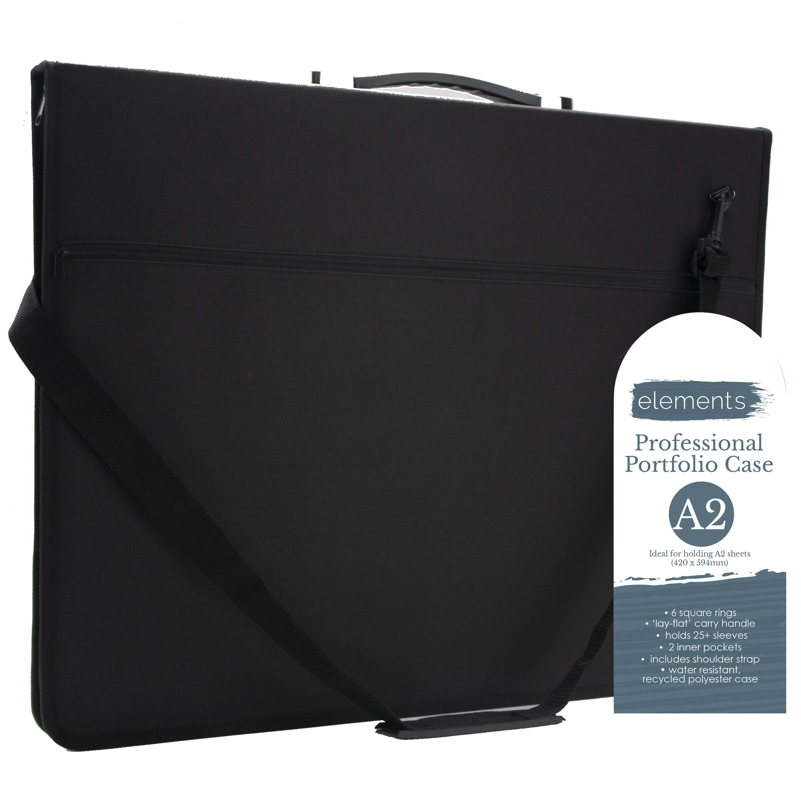 Elements A2 Artist Portfolio Case - Art Presentation Storage Bag Weather-Resistant Supply Portfolio with Shoulder Strap for Students and Professional Artists - (A2 24.4"x17.7"x1.7", Black)