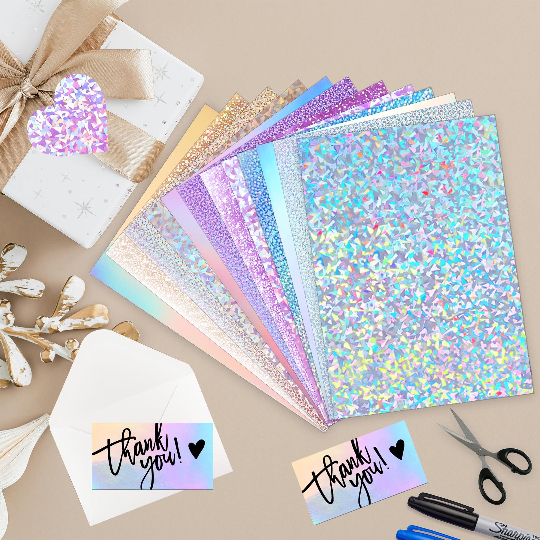 120 Blatt holografischer Karton, 250 g/m², metallischer Karton, glitzernd, schillernd, Spiegelpapier für Bastelarbeiten, Kartenherstellung, Party-Dekoration, Scrapbook