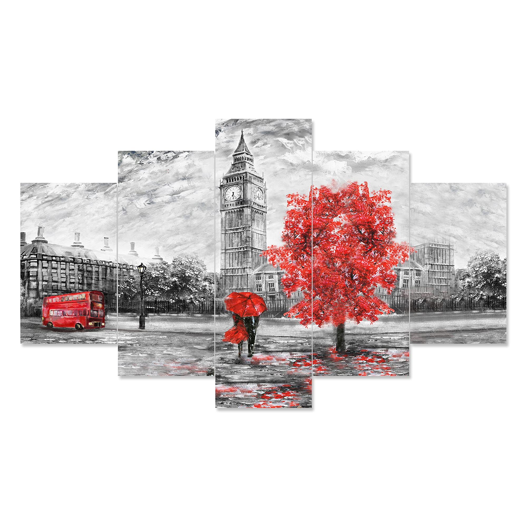 Saumic Craft Set of 5 Modern Art Scenery 3D Framed Uv Coated Painting For Wall Decoration(75 X 43 Cm), Multi