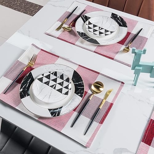 Miniatura 9 de Smile of hope Juego de 4 manteles individuales de lino de doble capa a cuadros de 12 x 18 pulgadas, impermeables, resistentes al calor, duraderos