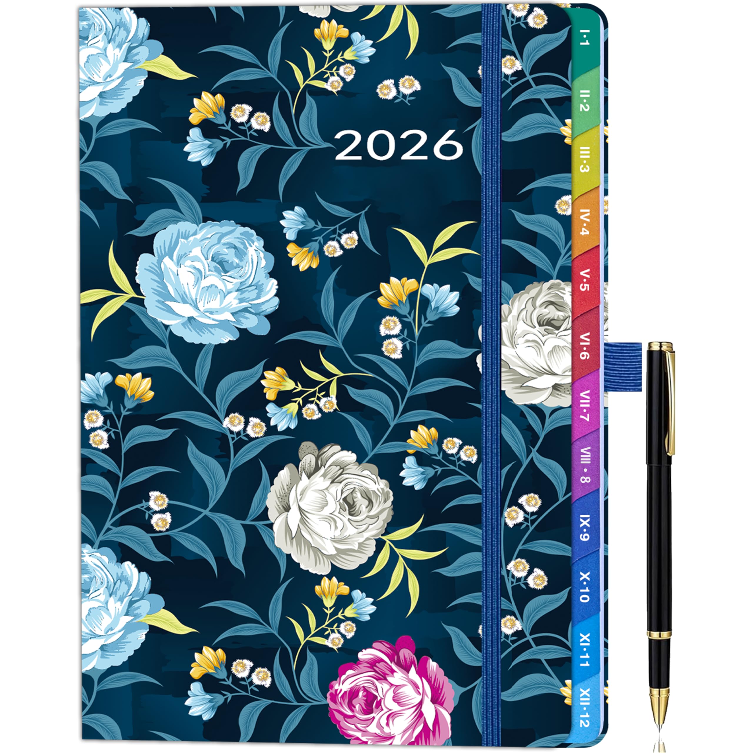 Agenda 2026 2026, Format A5, Un Jour Par Page, Planifiez Votre Année De Janvier 2026 à Décembre 2026 Avec Onglets Mensuels, Design Latéral Coloré, Boucle Pour Stylo Et Poche Arrière (bleu