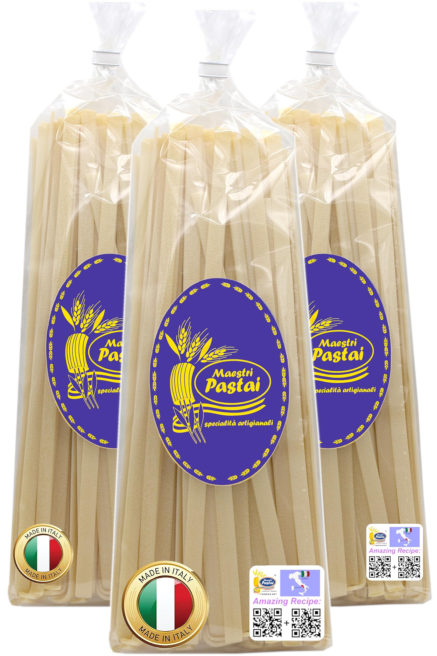 Maestri Pastai, Gourmet Tagliatelle Italian Pasta (Italian Ribbon Pasta), (Pack of 3), Special "Series 42", Premium Quality Imported from Mercato San