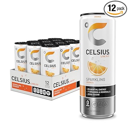 CELSIUS Sparkling Orange, Functional Essential Energy Drink 12 Fl Oz (Pack of 12)